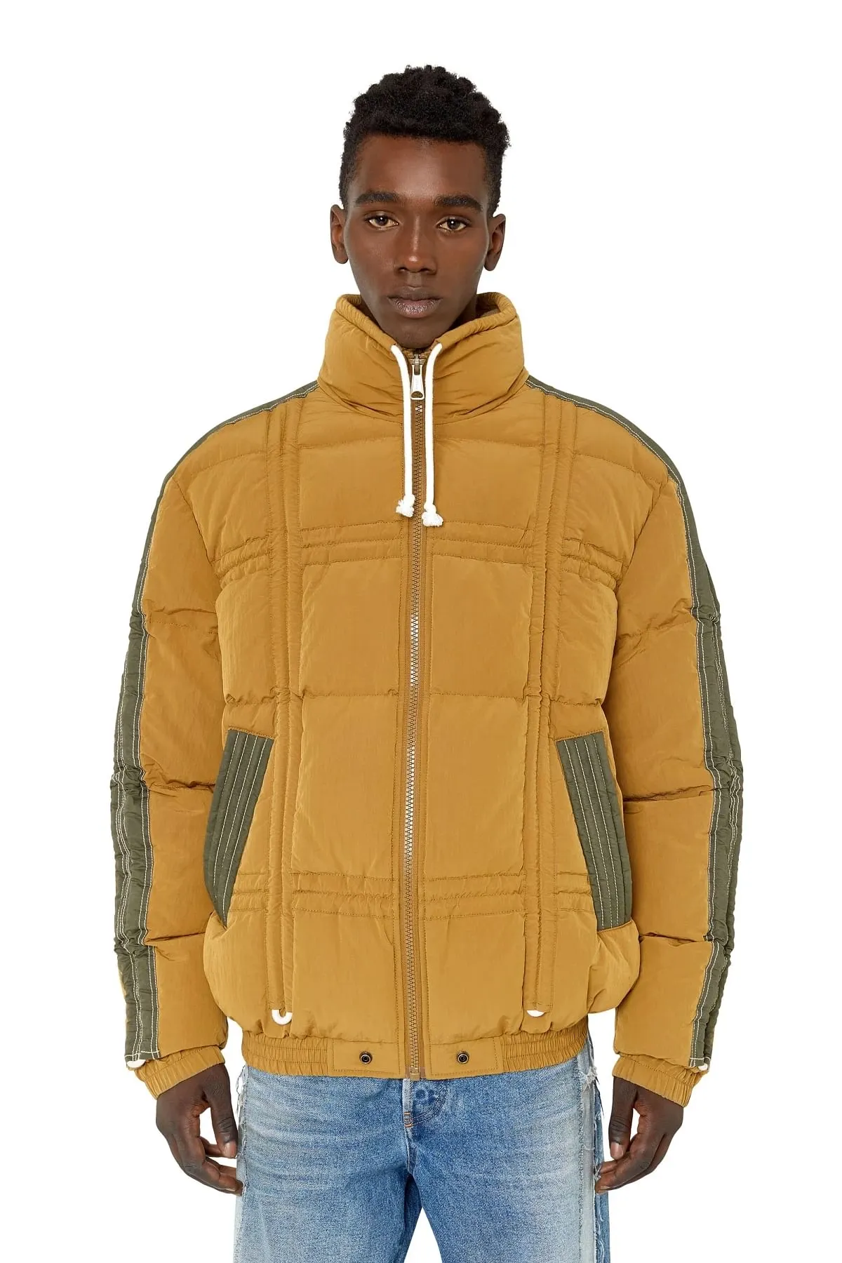 Green Quilted padded jacket with drawstrings