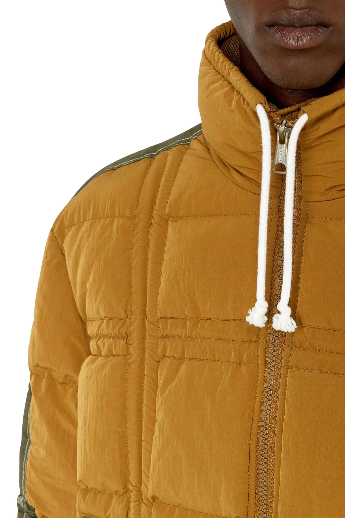 Green Quilted padded jacket with drawstrings