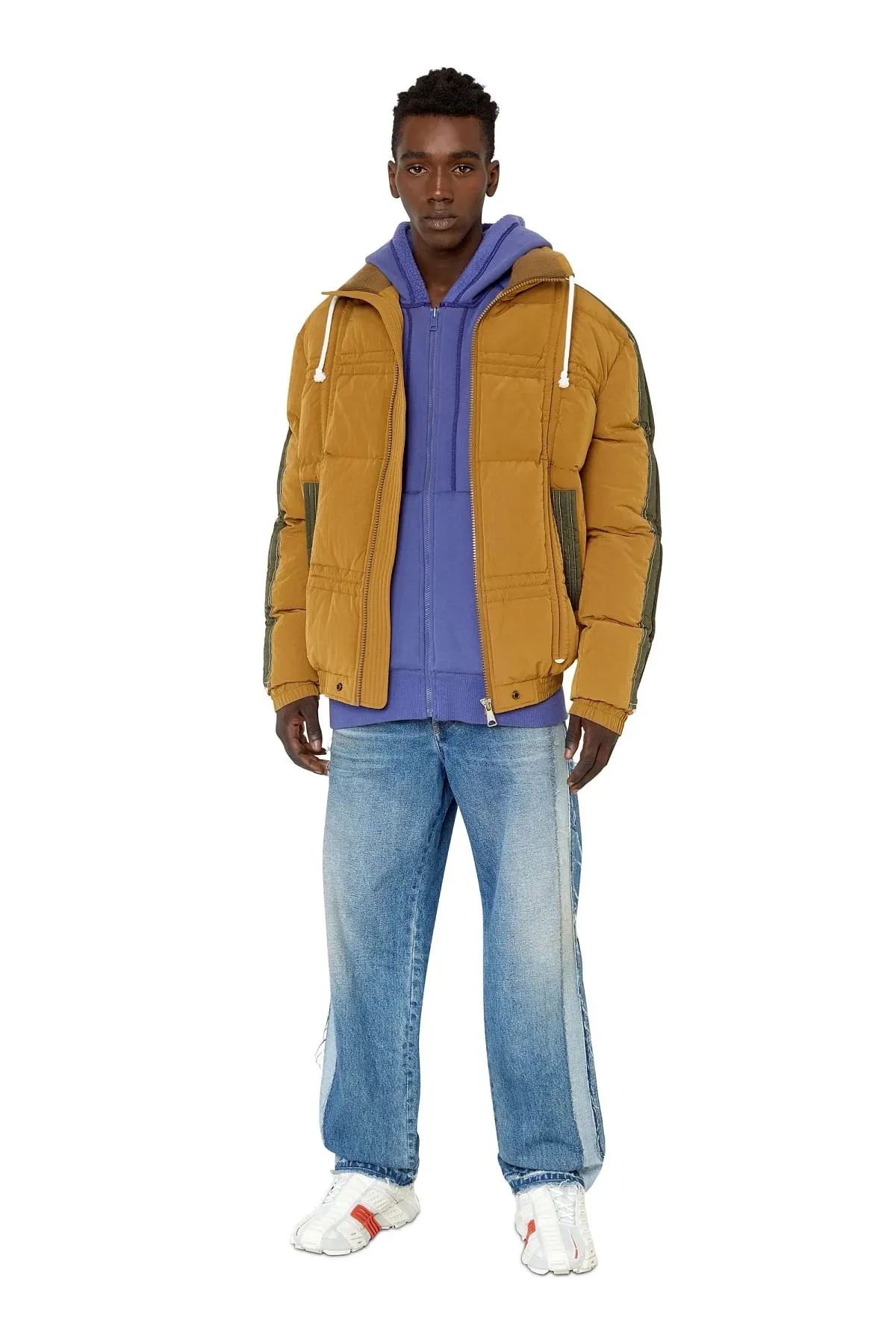 Green Quilted padded jacket with drawstrings