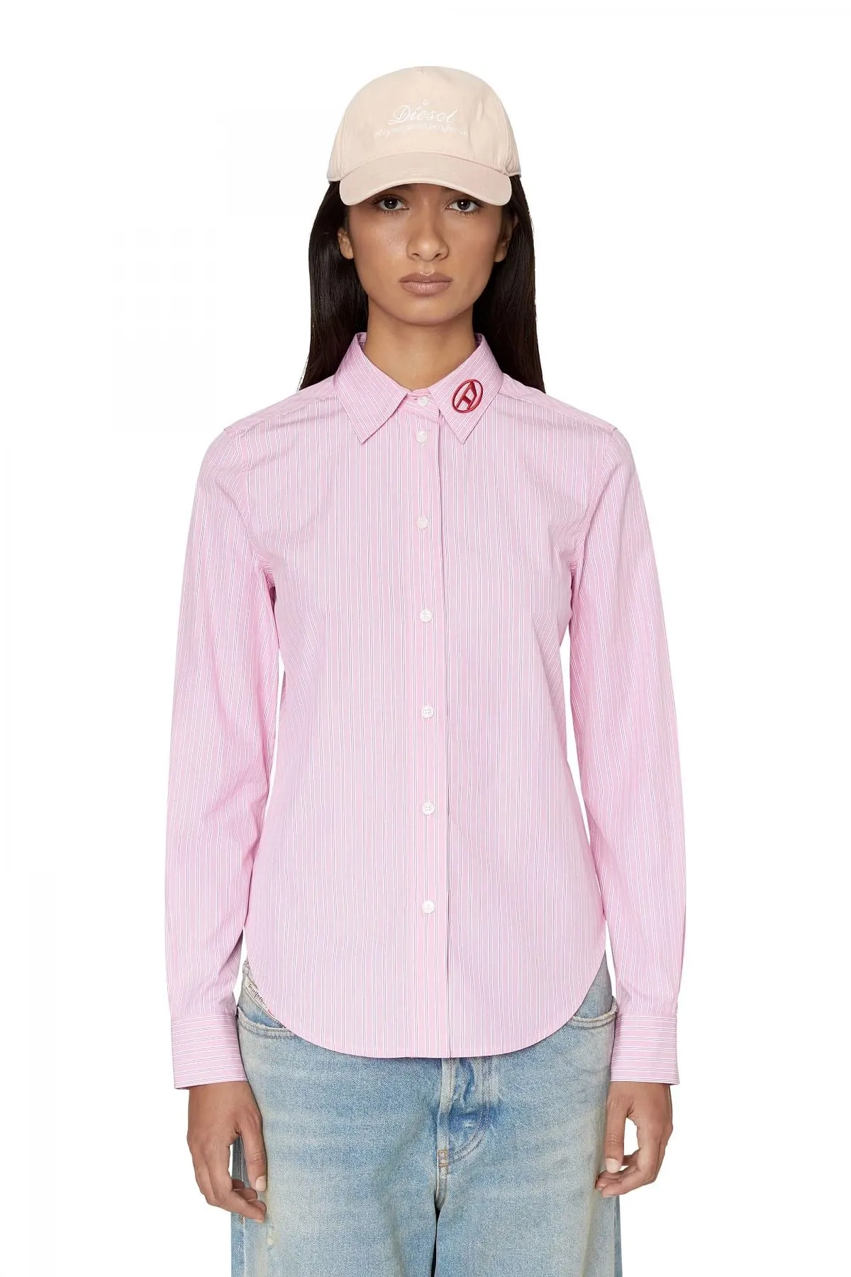 Pink Striped shirt with logo embroidery
