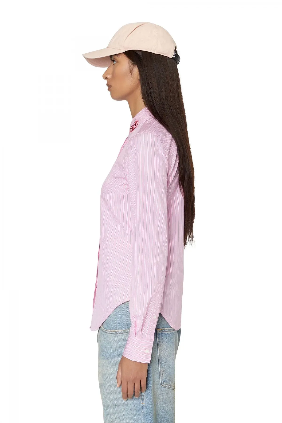 Pink Striped shirt with logo embroidery
