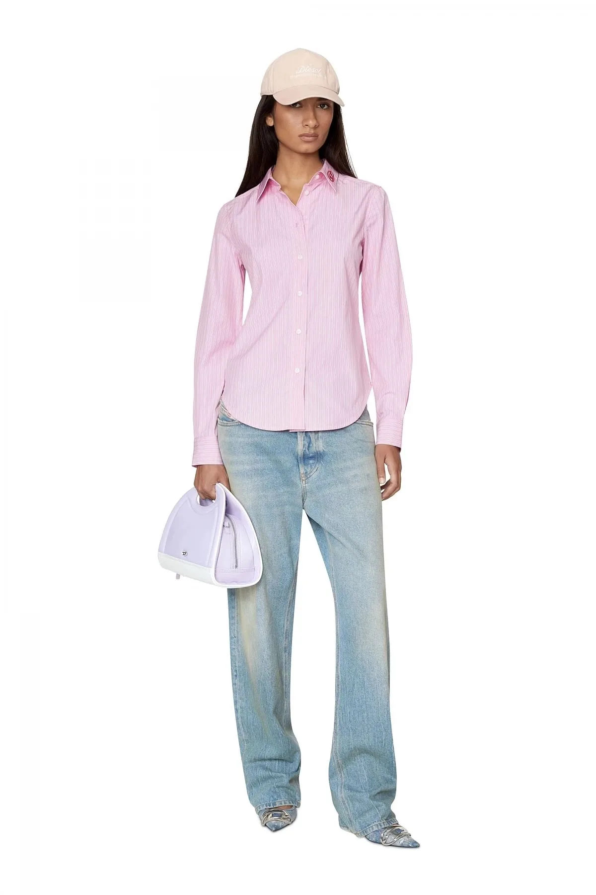 Pink Striped shirt with logo embroidery