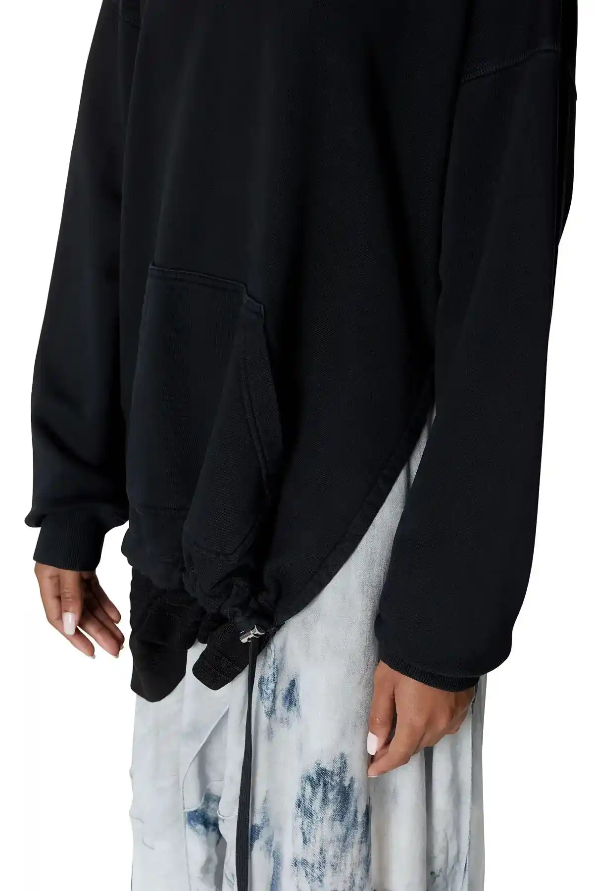 Black Hoodie dress with printed chiffon hem