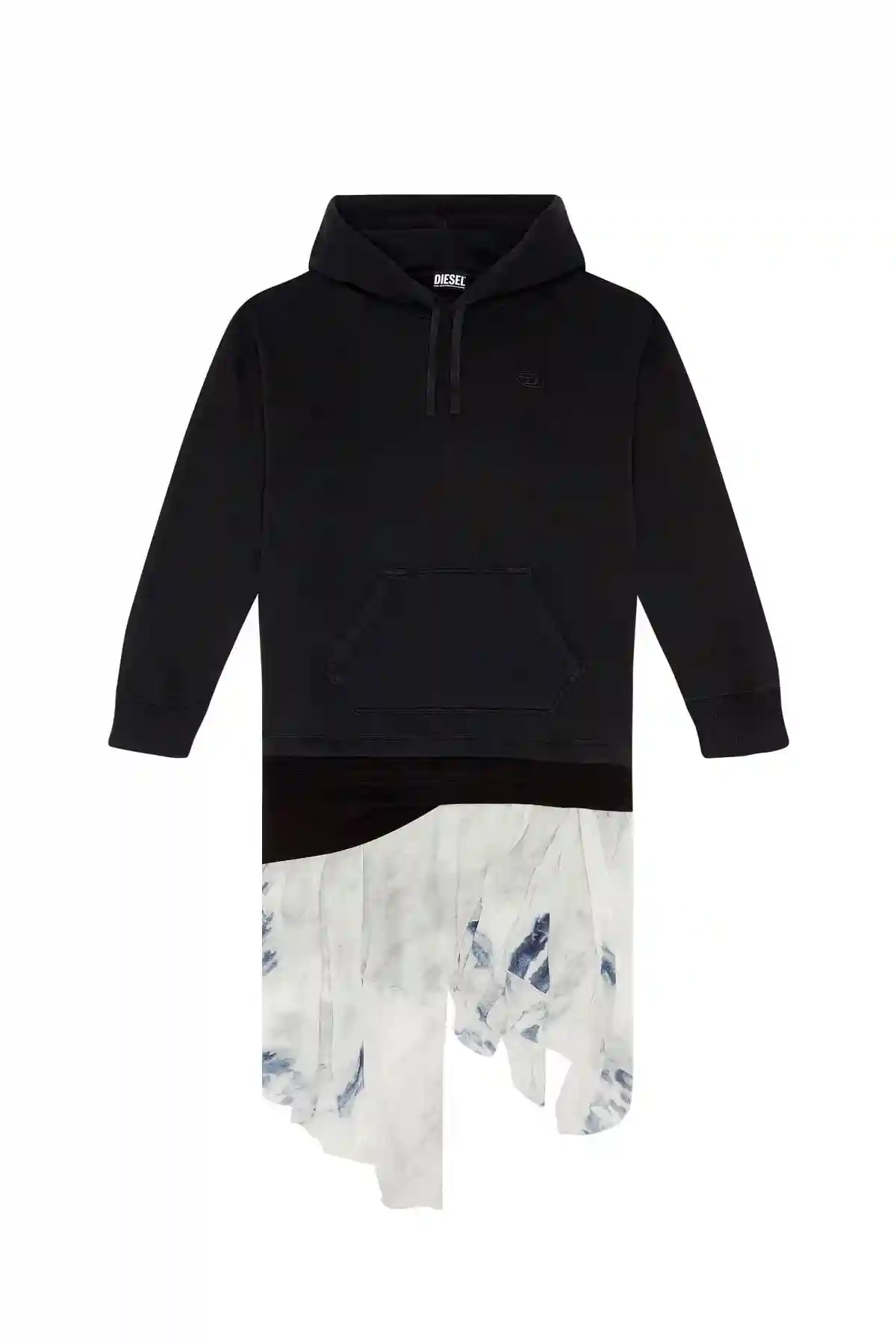 Black Hoodie dress with printed chiffon hem