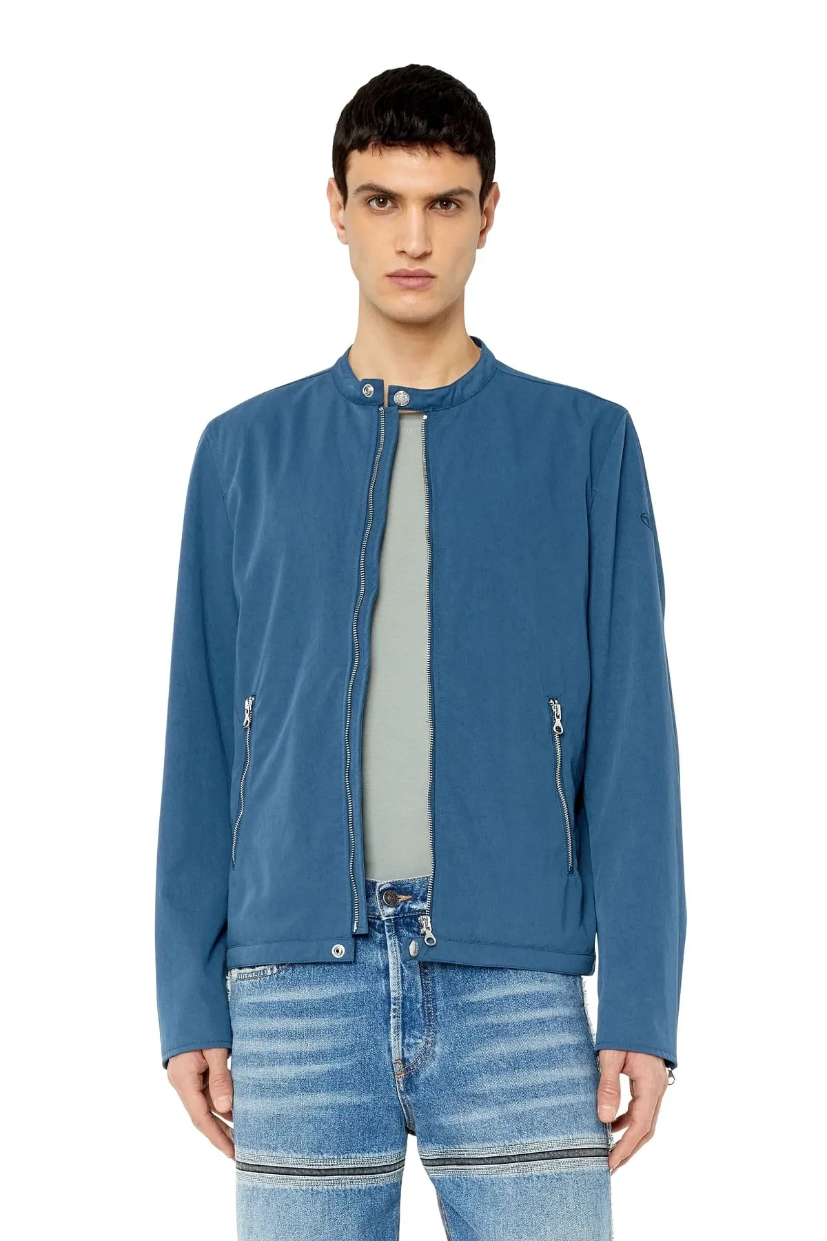 Blue Biker jacket in cotton-touch nylon
