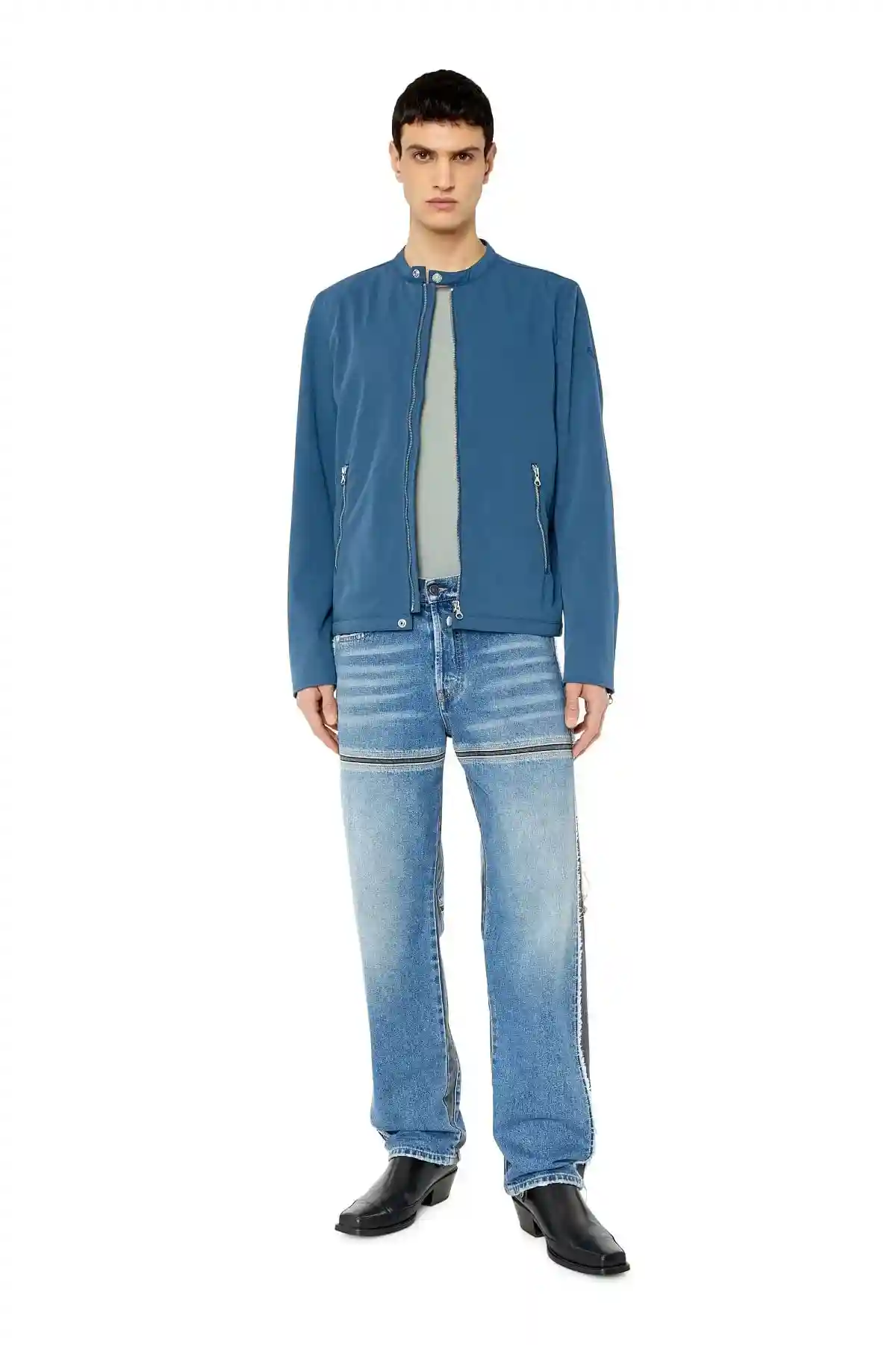 Blue Biker jacket in cotton-touch nylon