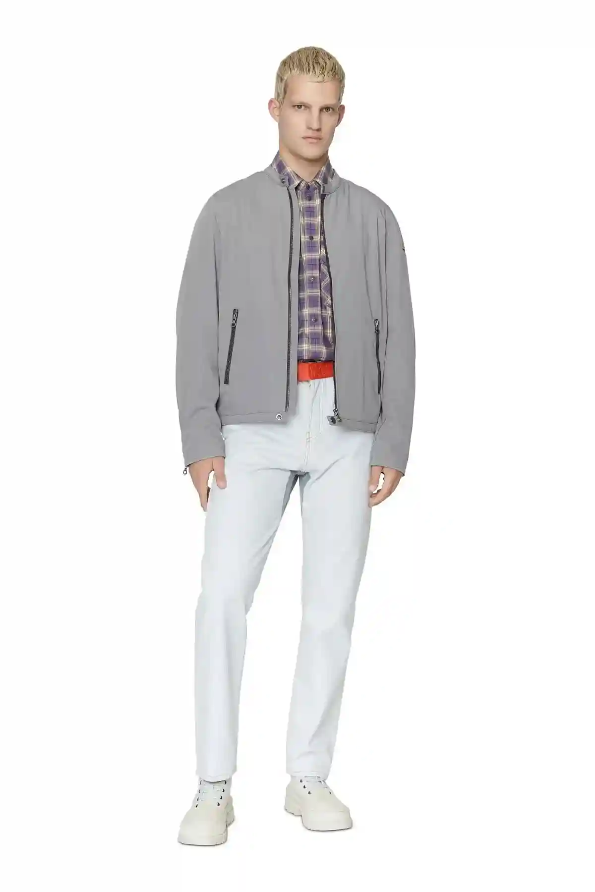 Grey Biker jacket in cotton-touch nylon