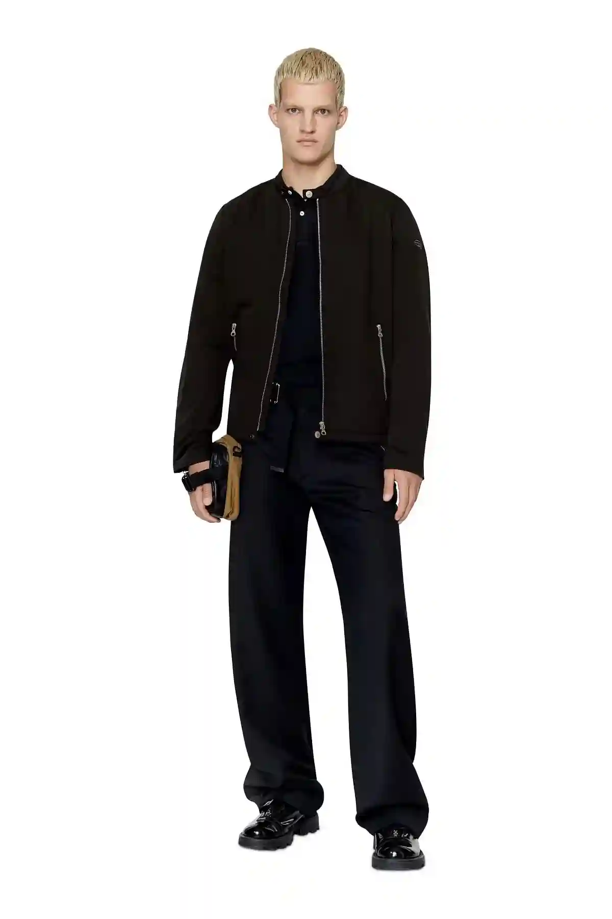 Black Biker jacket in cotton-touch nylon