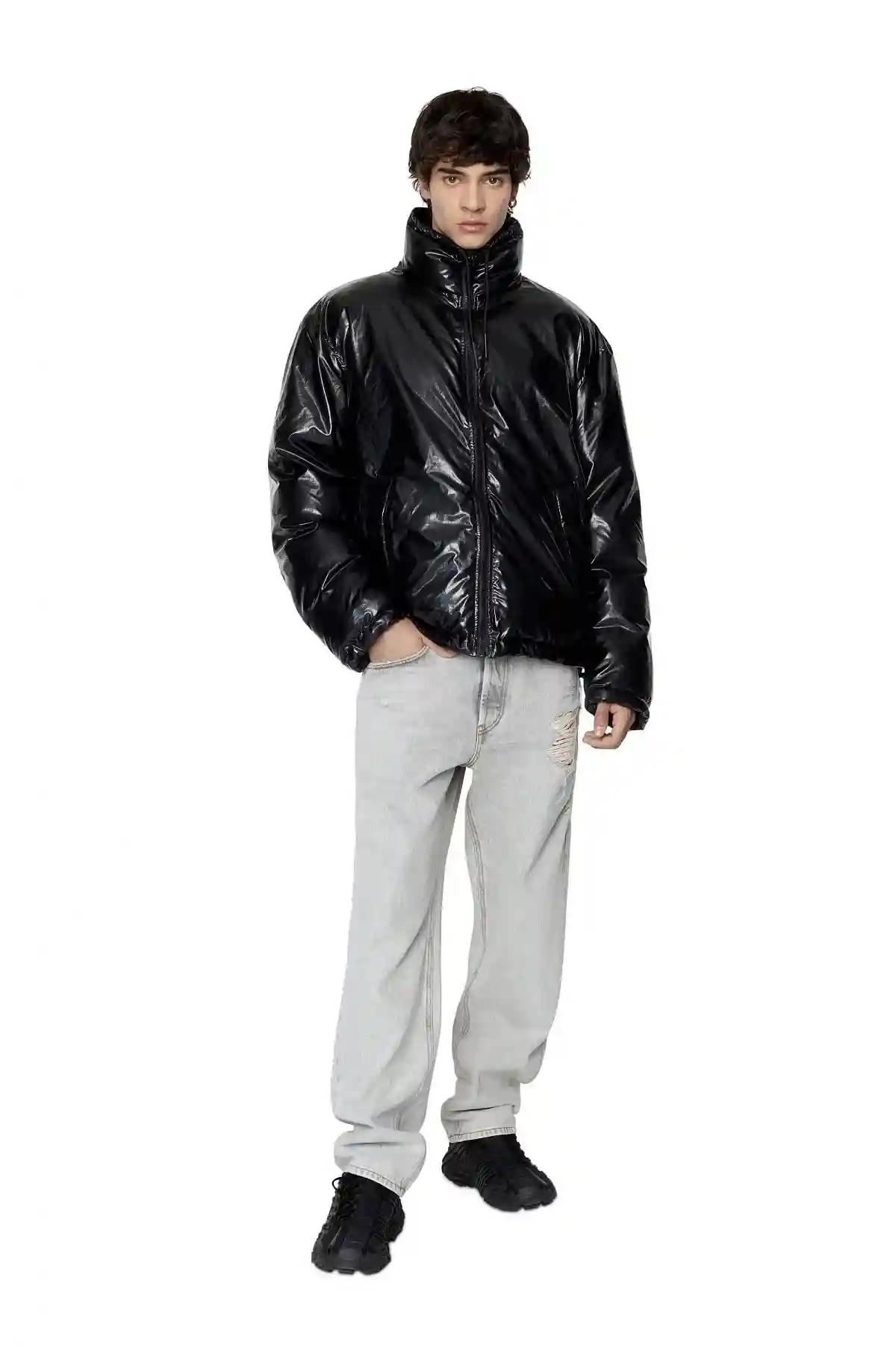 Black Oversized reversible logo puffer jacket