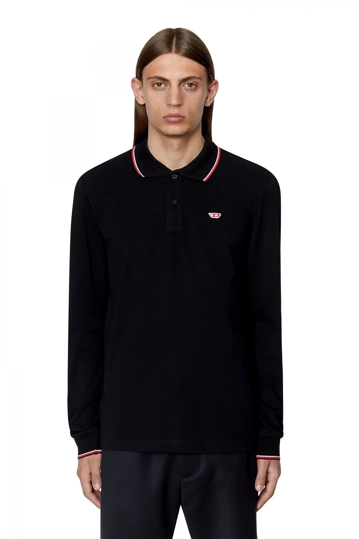 Black Long-sleeve polo shirt with D patch
