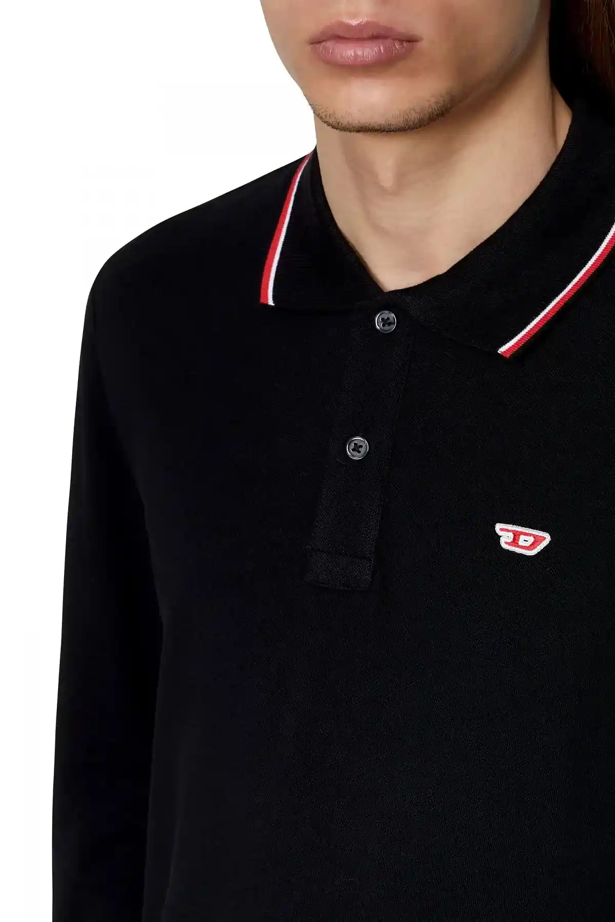 Black Long-sleeve polo shirt with D patch