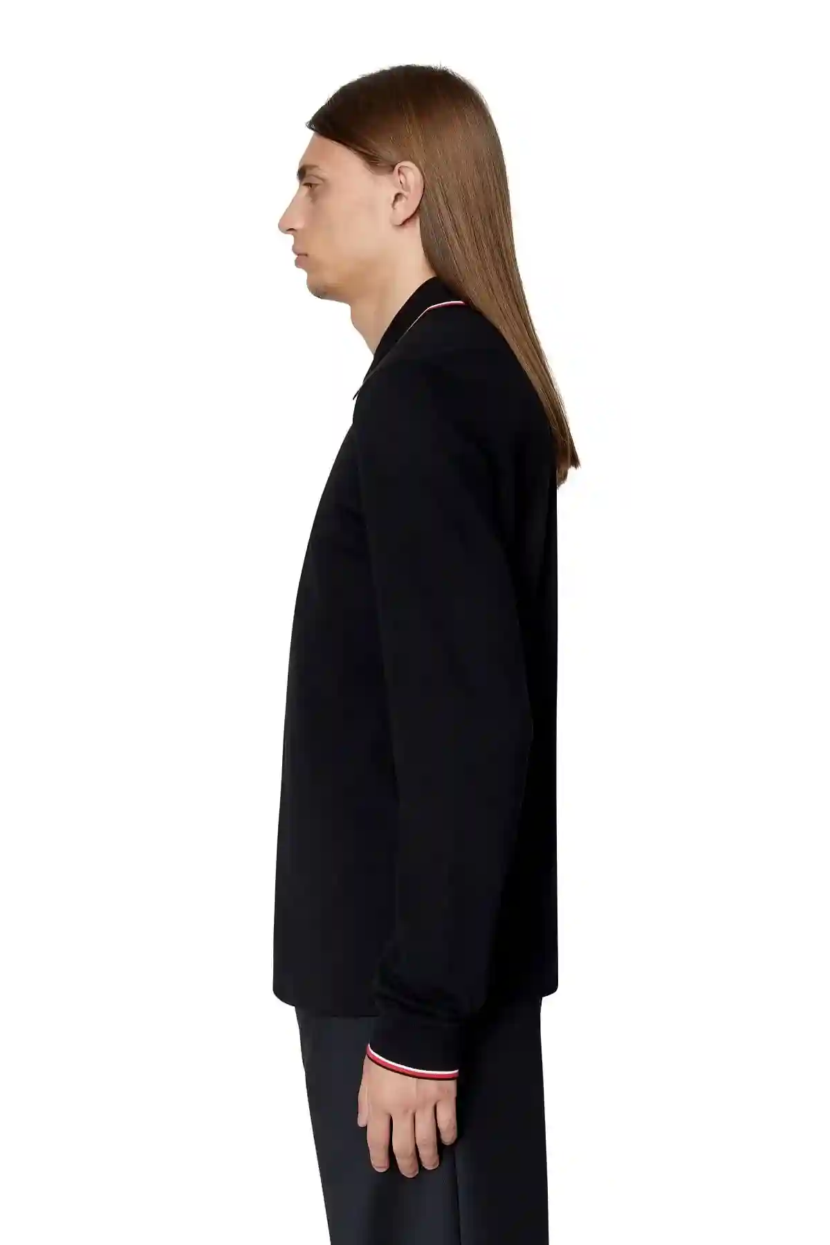 Black Long-sleeve polo shirt with D patch