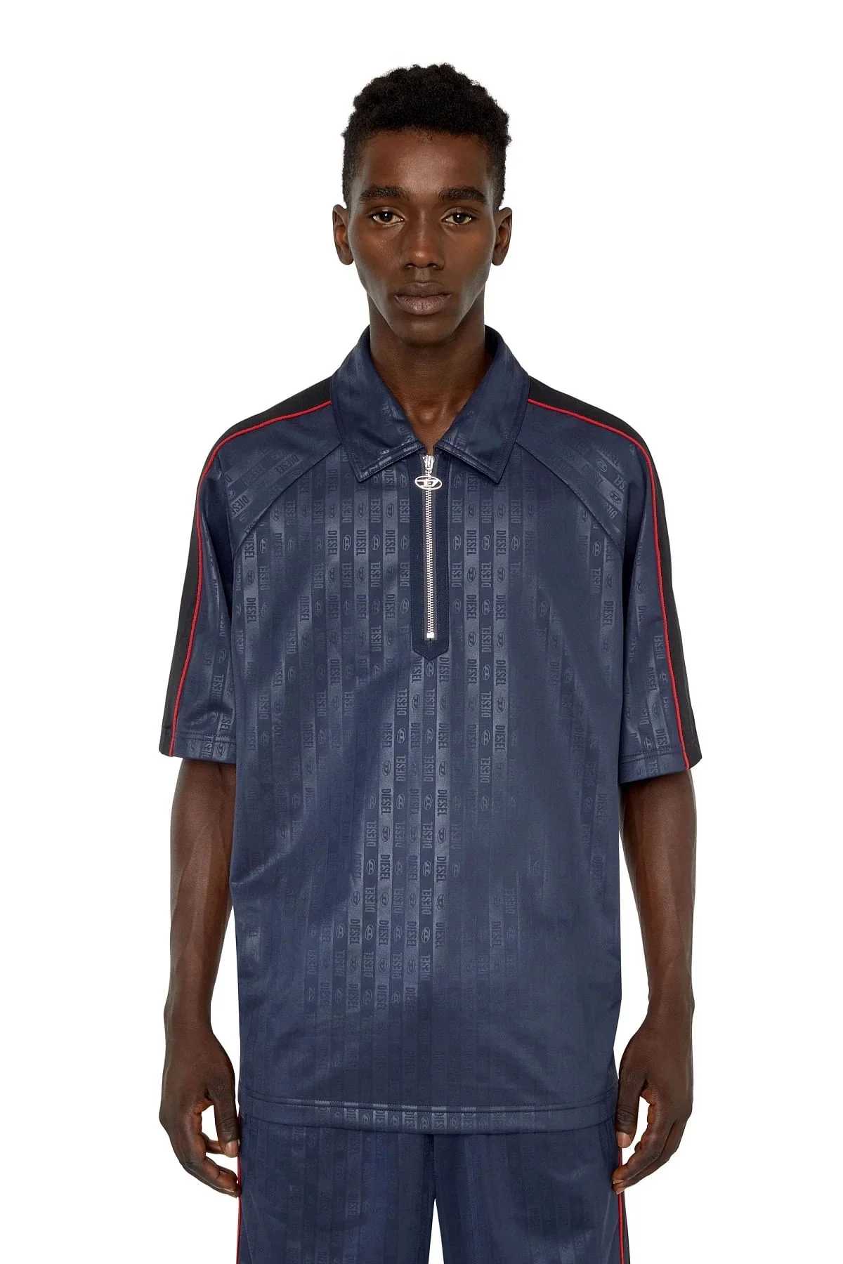 Blue Polo shirt with striped logo motif
