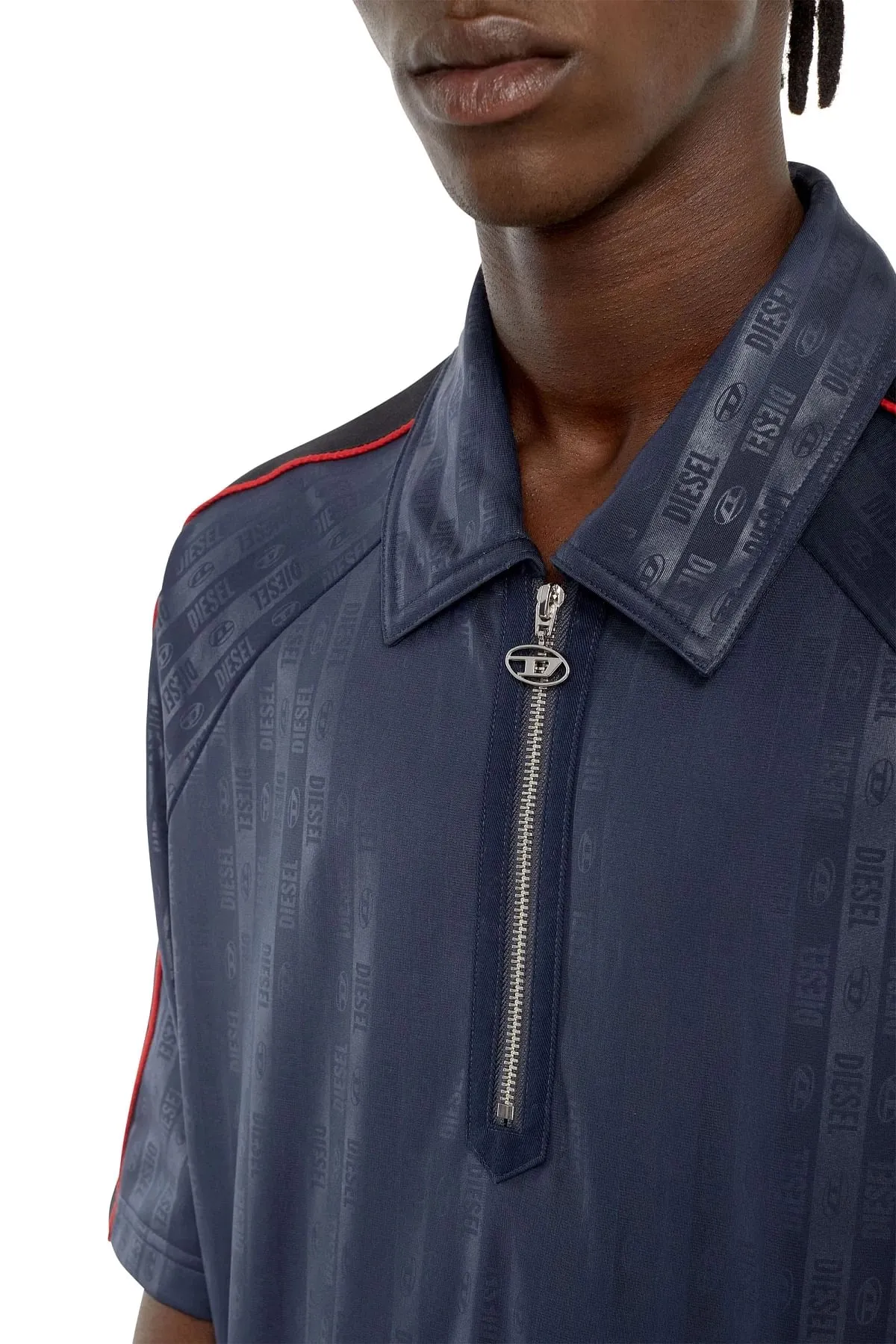 Blue Polo shirt with striped logo motif