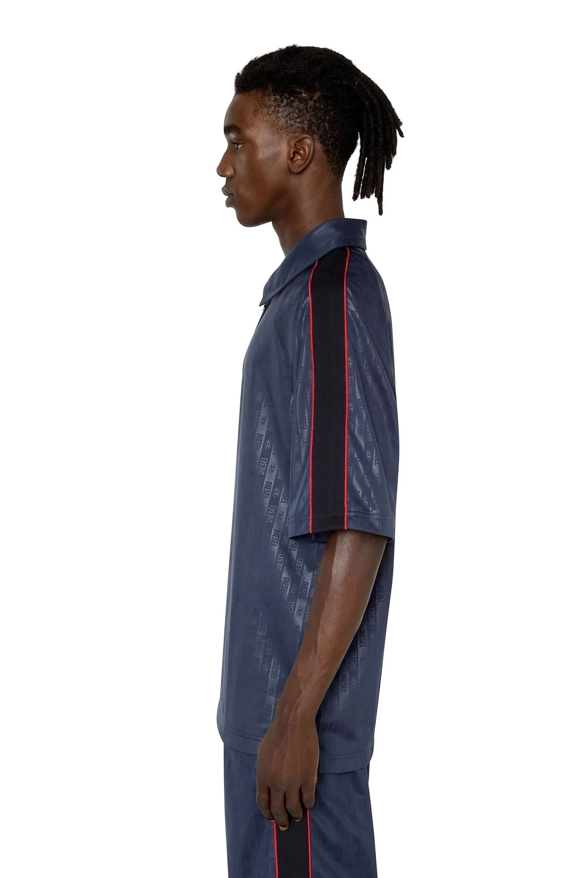 Blue Polo shirt with striped logo motif