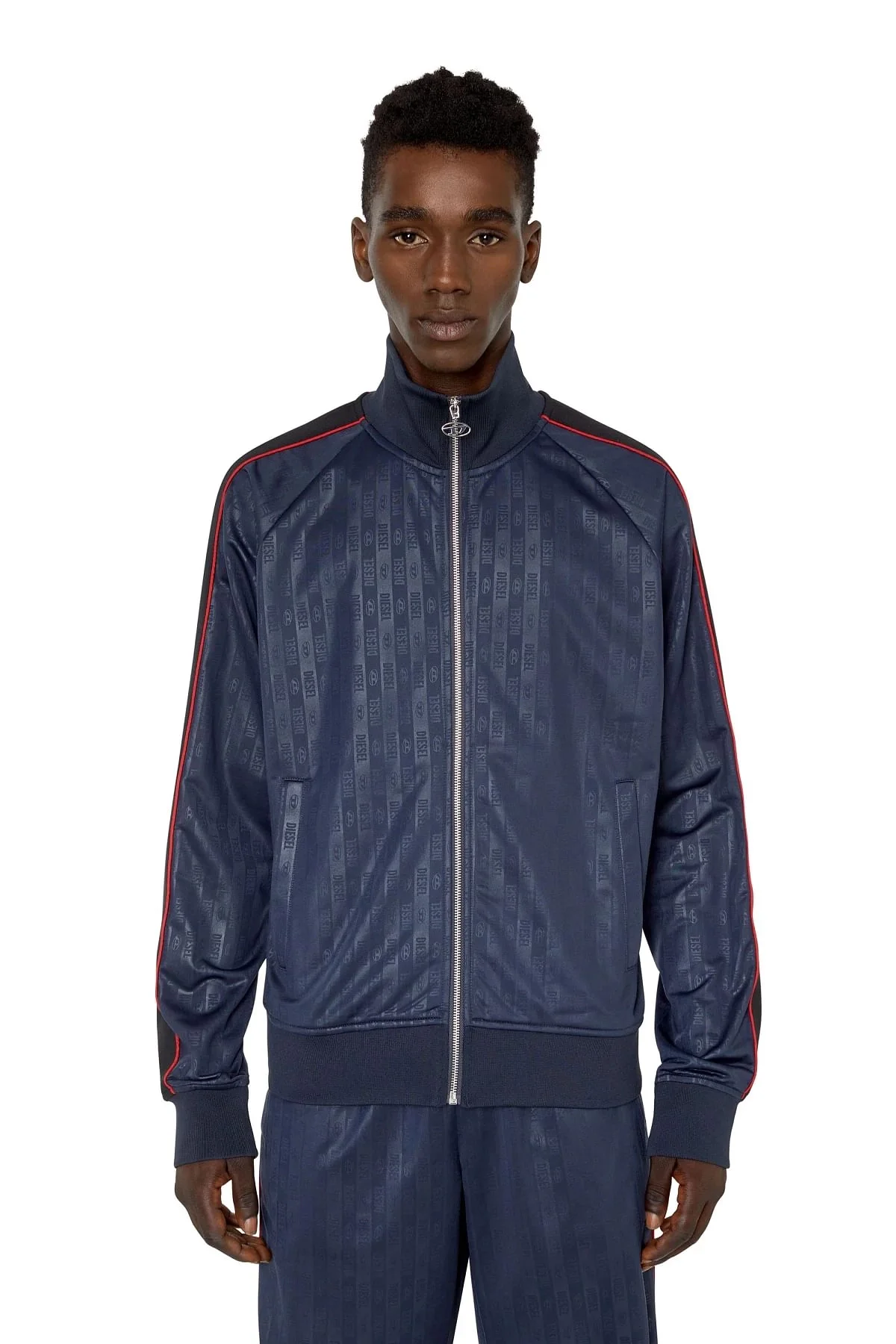 Blue Track jacket with striped logo motif