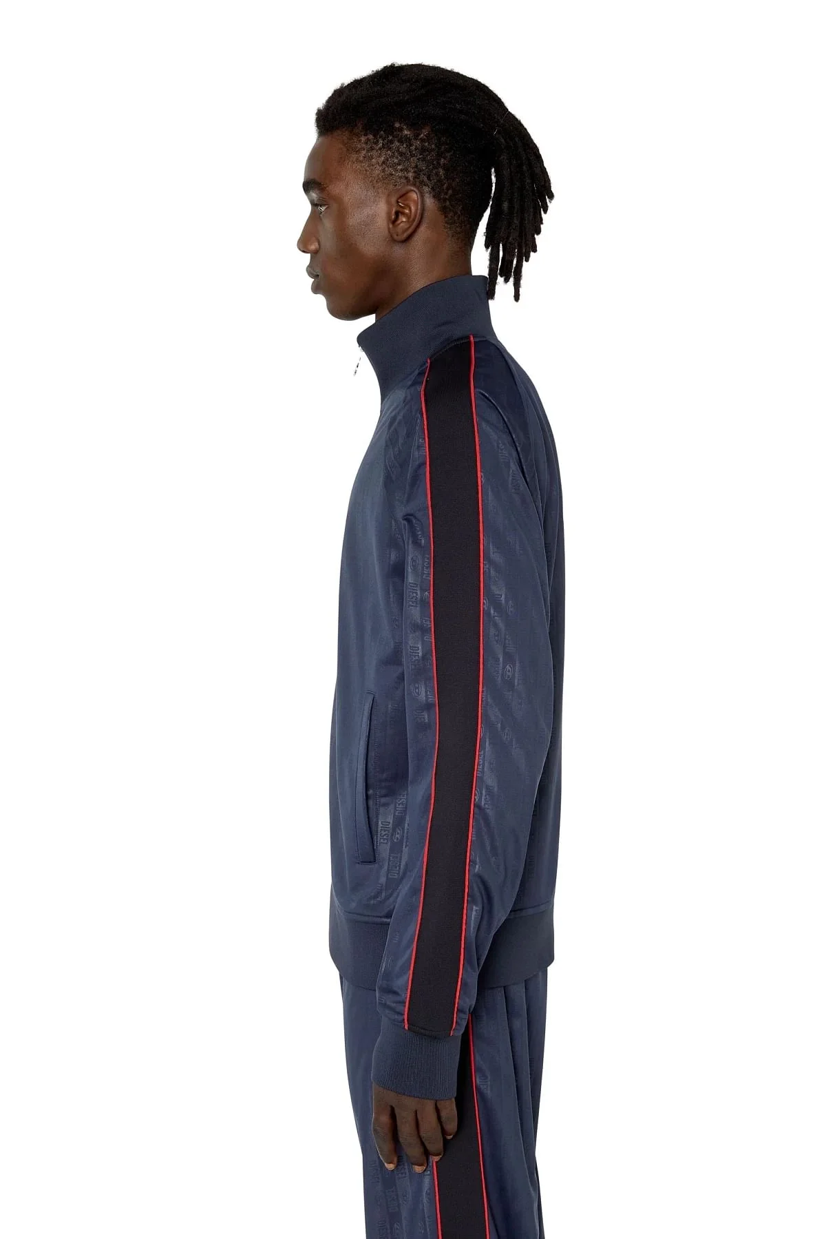 Blue Track jacket with striped logo motif