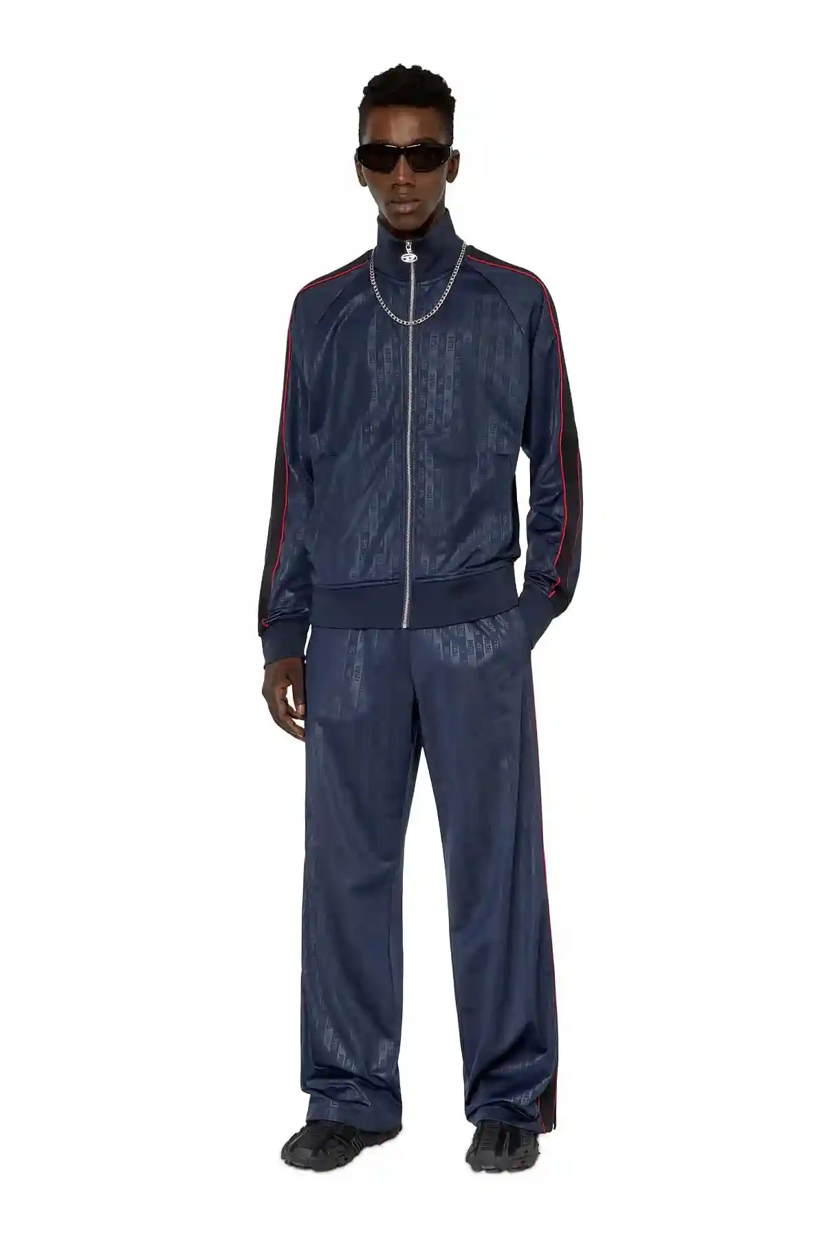 Blue Track jacket with striped logo motif