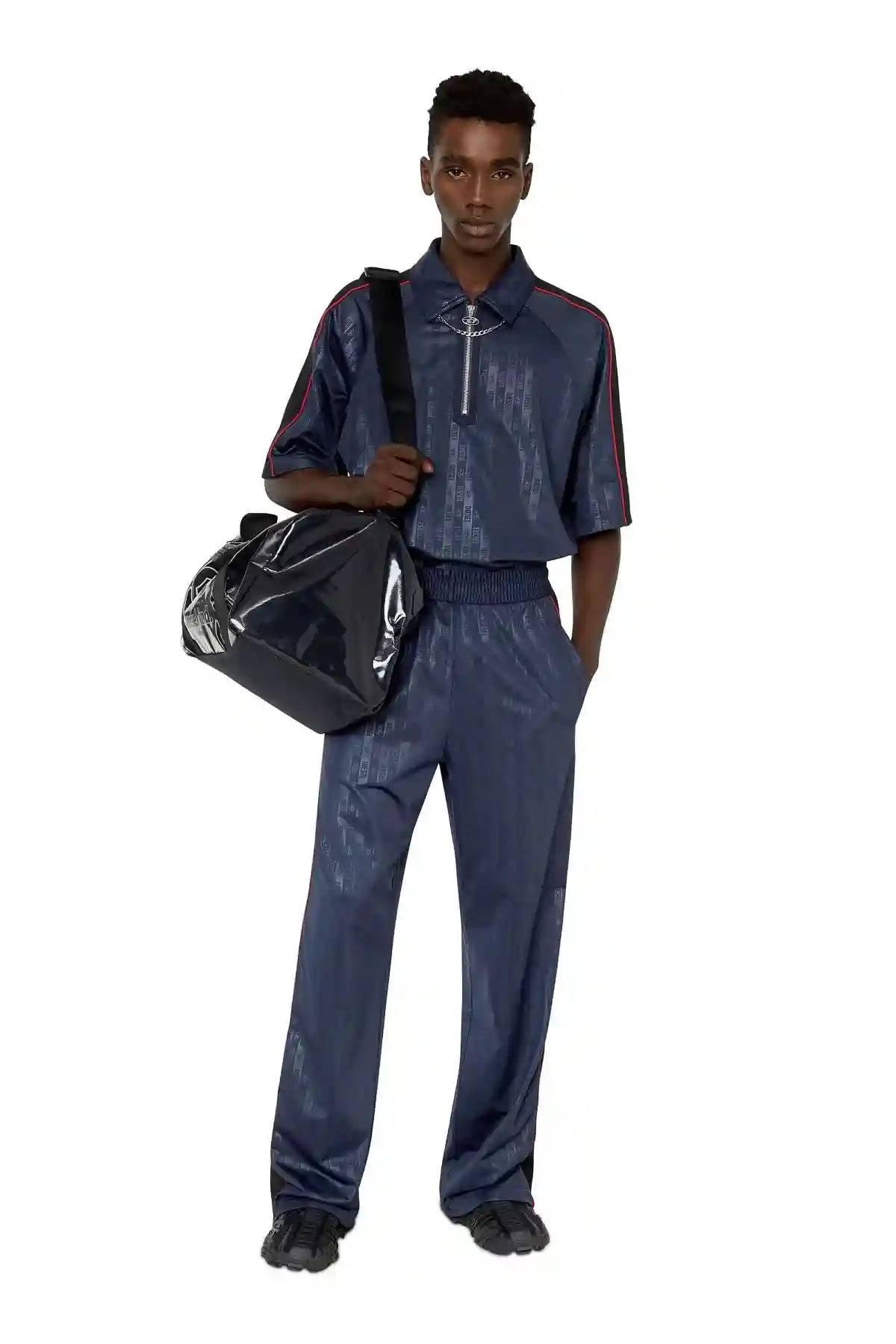 Blue Technical track pants with all-over logo