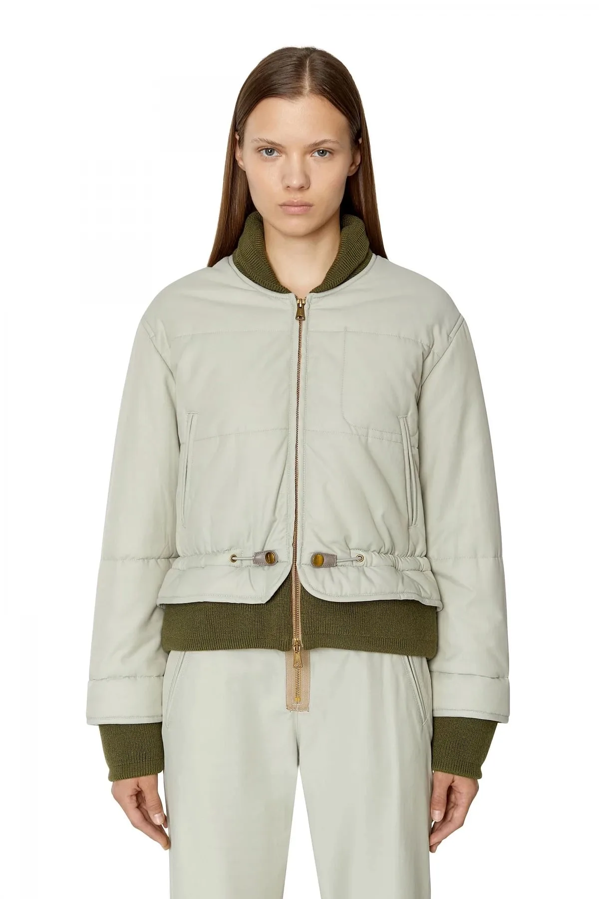 Grey Quilted bomber jacket with layered effect