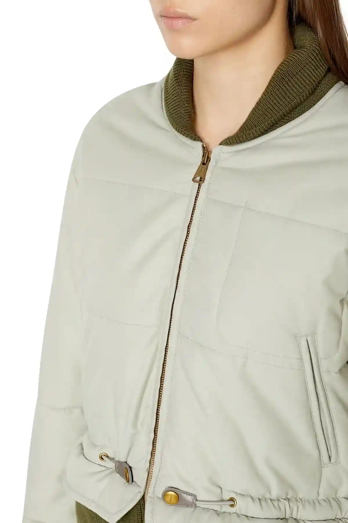 Grey Quilted bomber jacket with layered effect