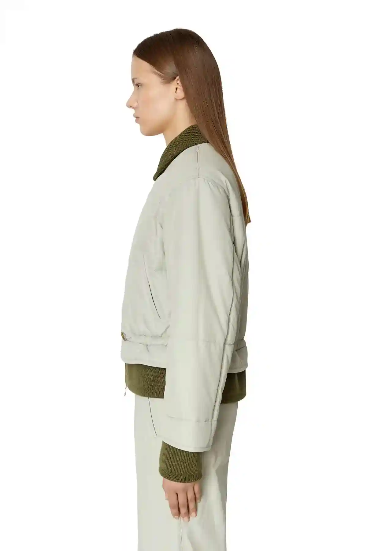 Grey Quilted bomber jacket with layered effect
