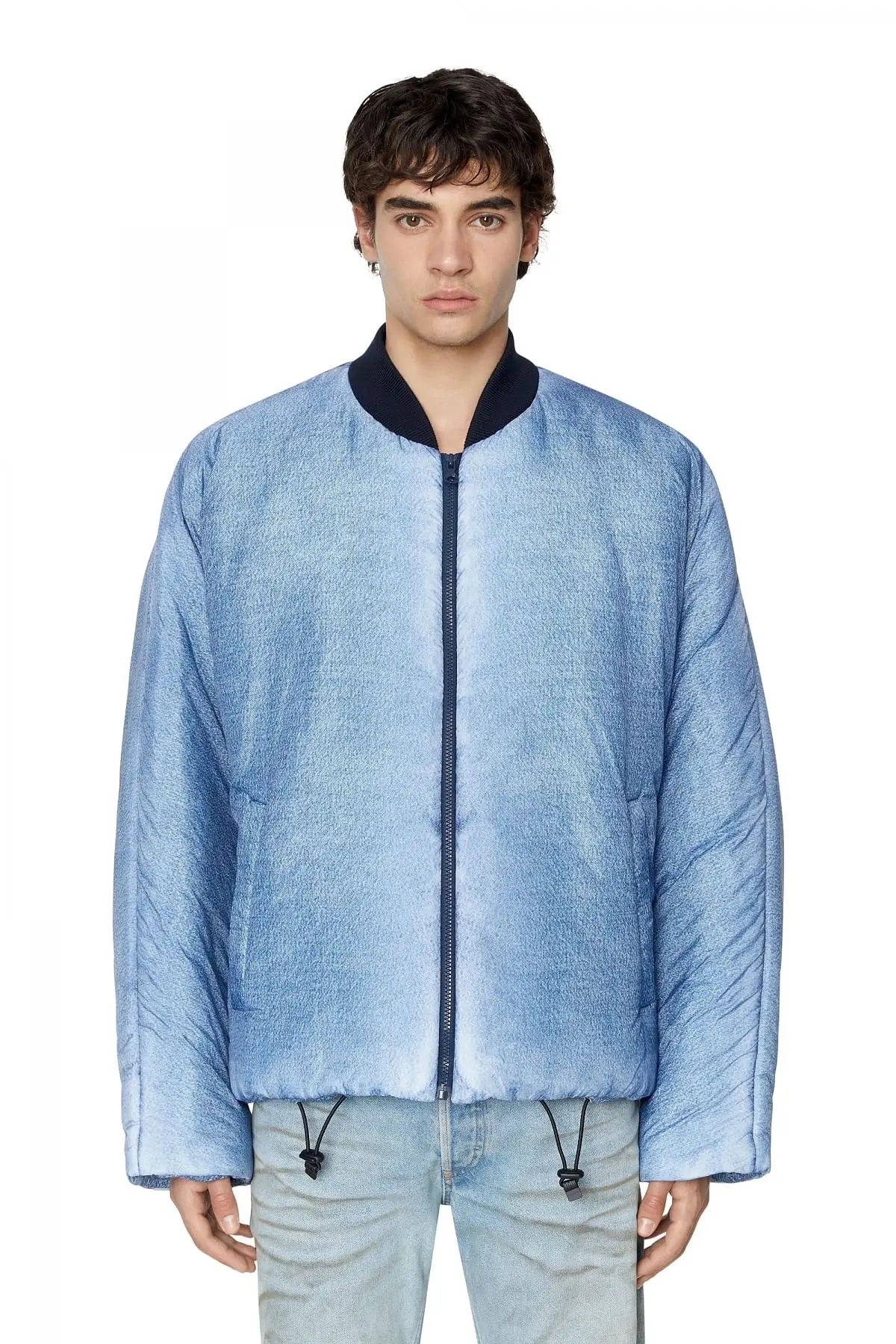 Blue Trompe loeil kimono puffer jacket