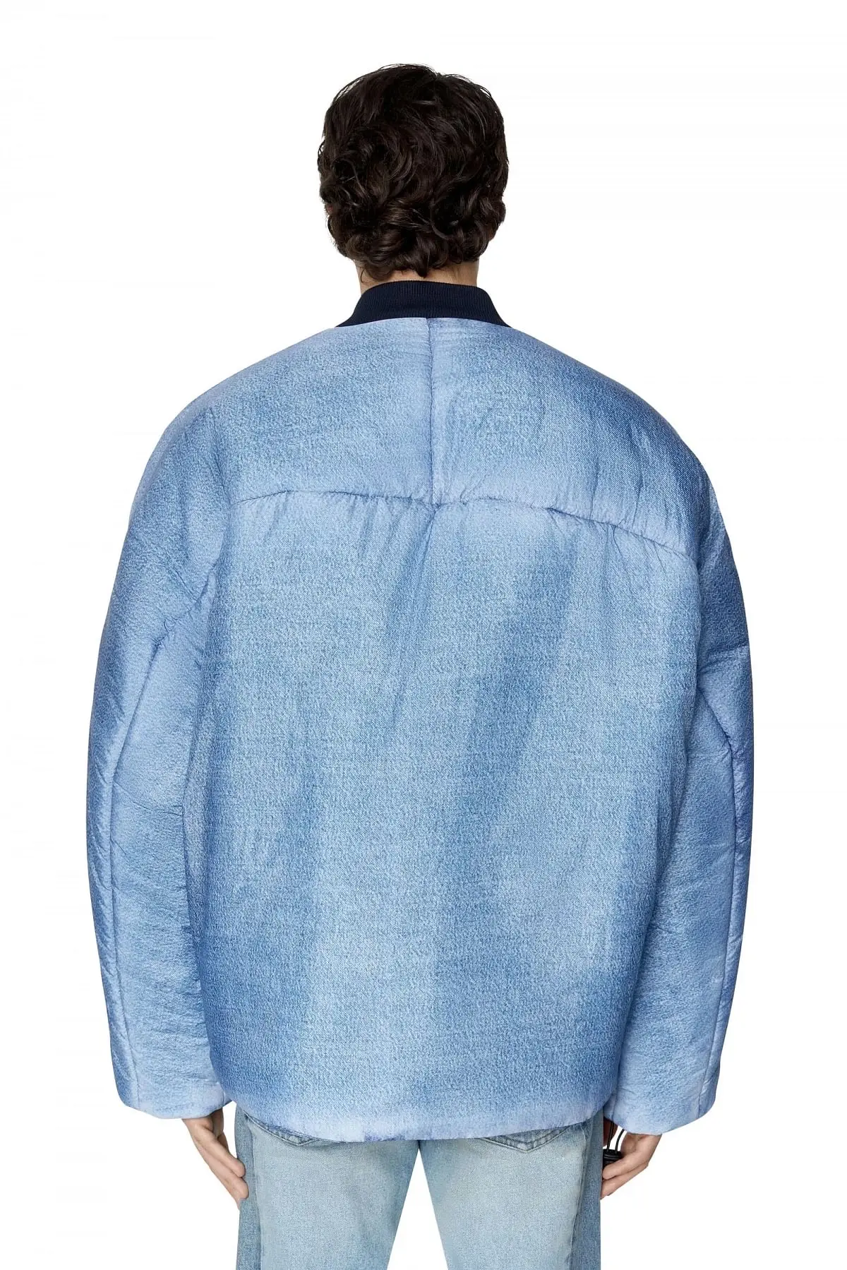 Blue Trompe loeil kimono puffer jacket