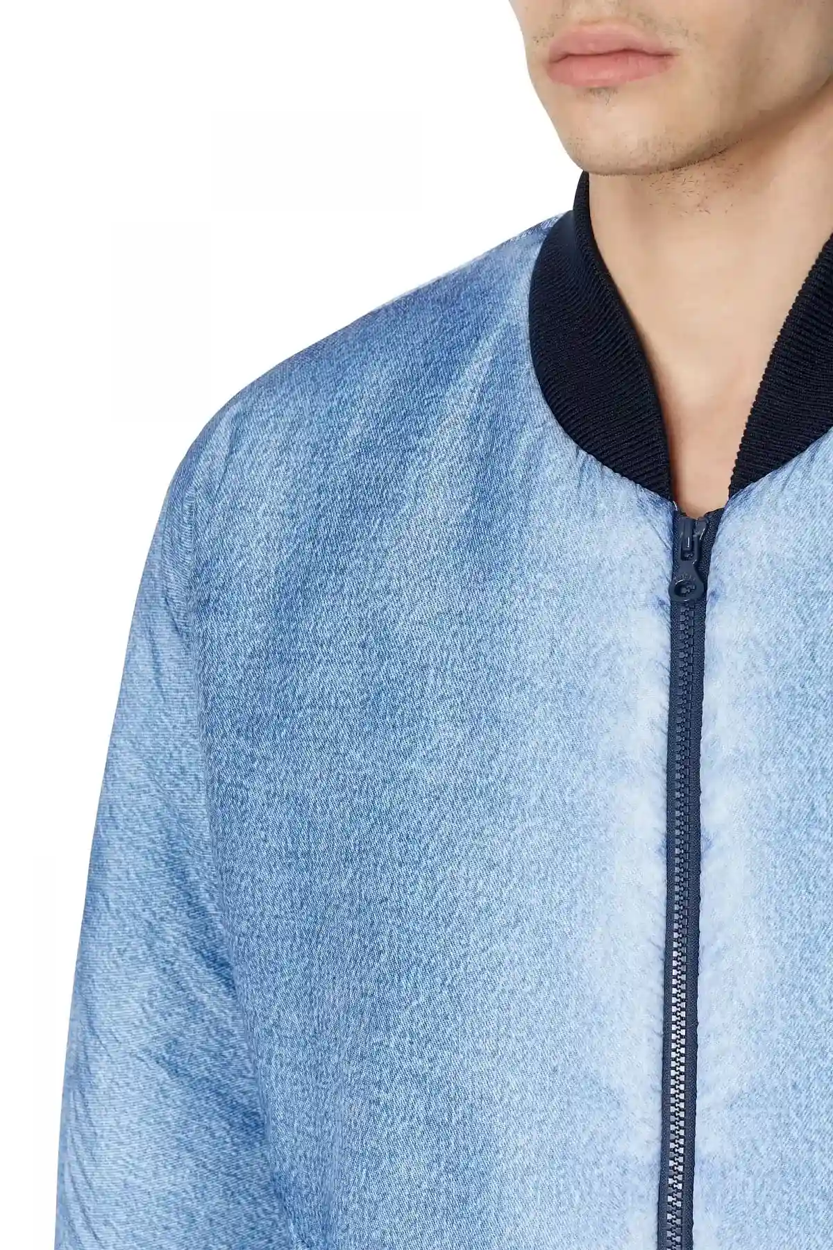 Blue Trompe loeil kimono puffer jacket