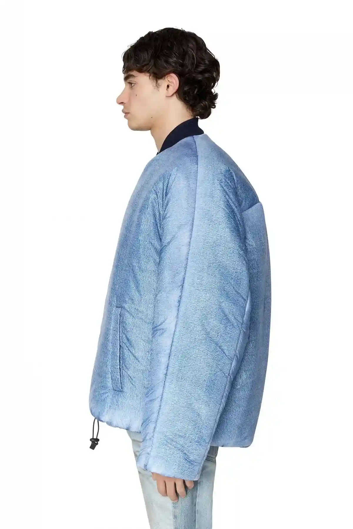 Blue Trompe loeil kimono puffer jacket