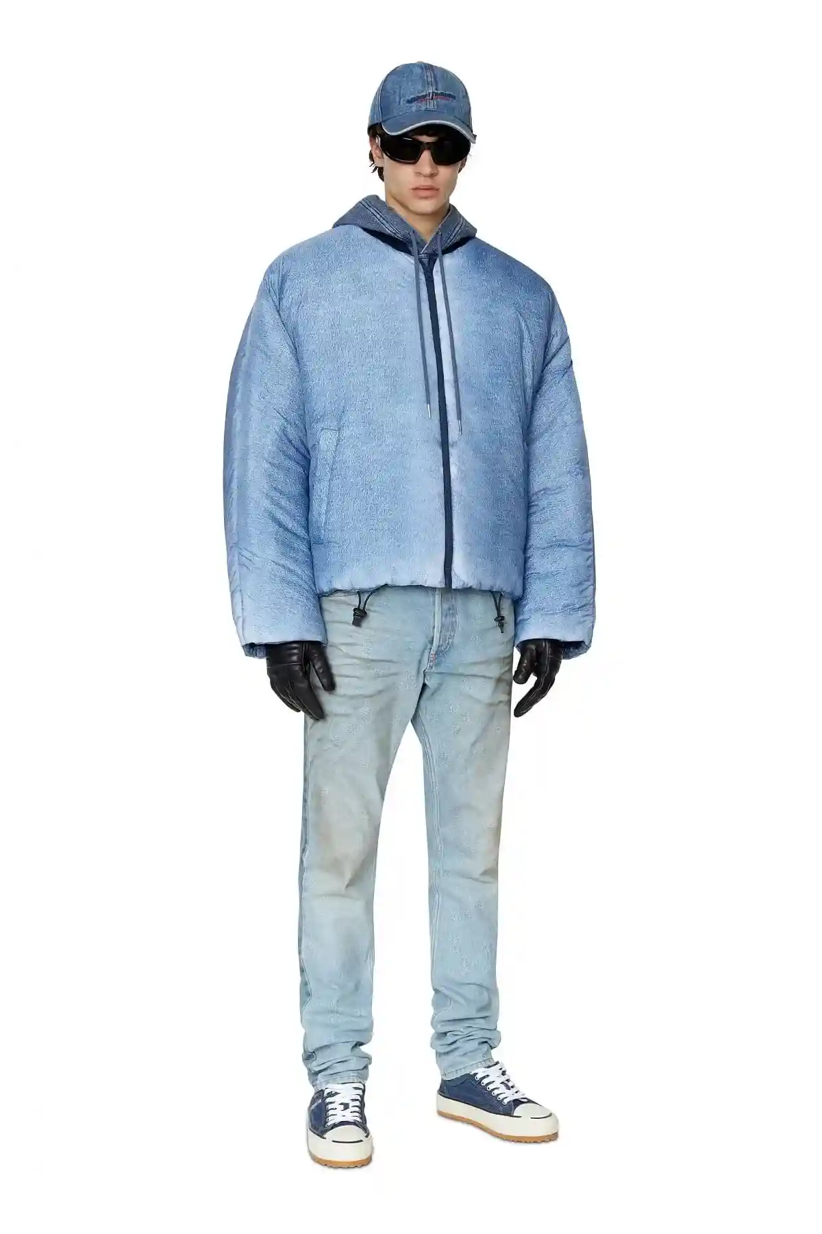 Blue Trompe loeil kimono puffer jacket