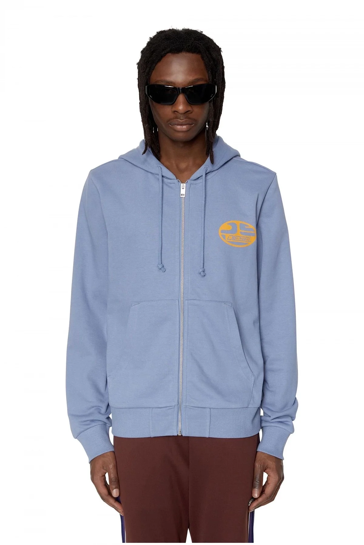 Blue Zip-up hoodie with oval logos