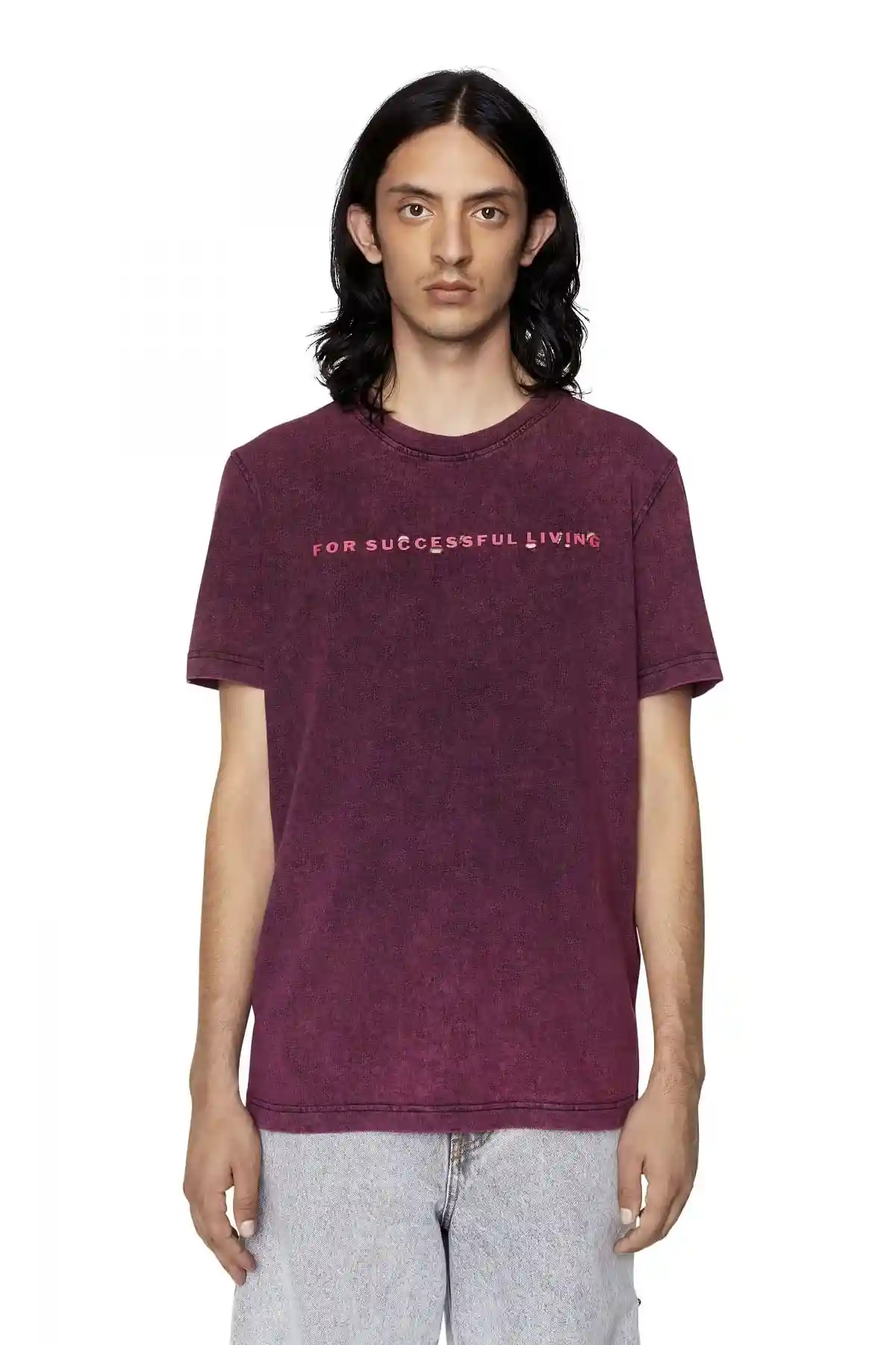 Violet Acid-wash T-shirt with distressed logo