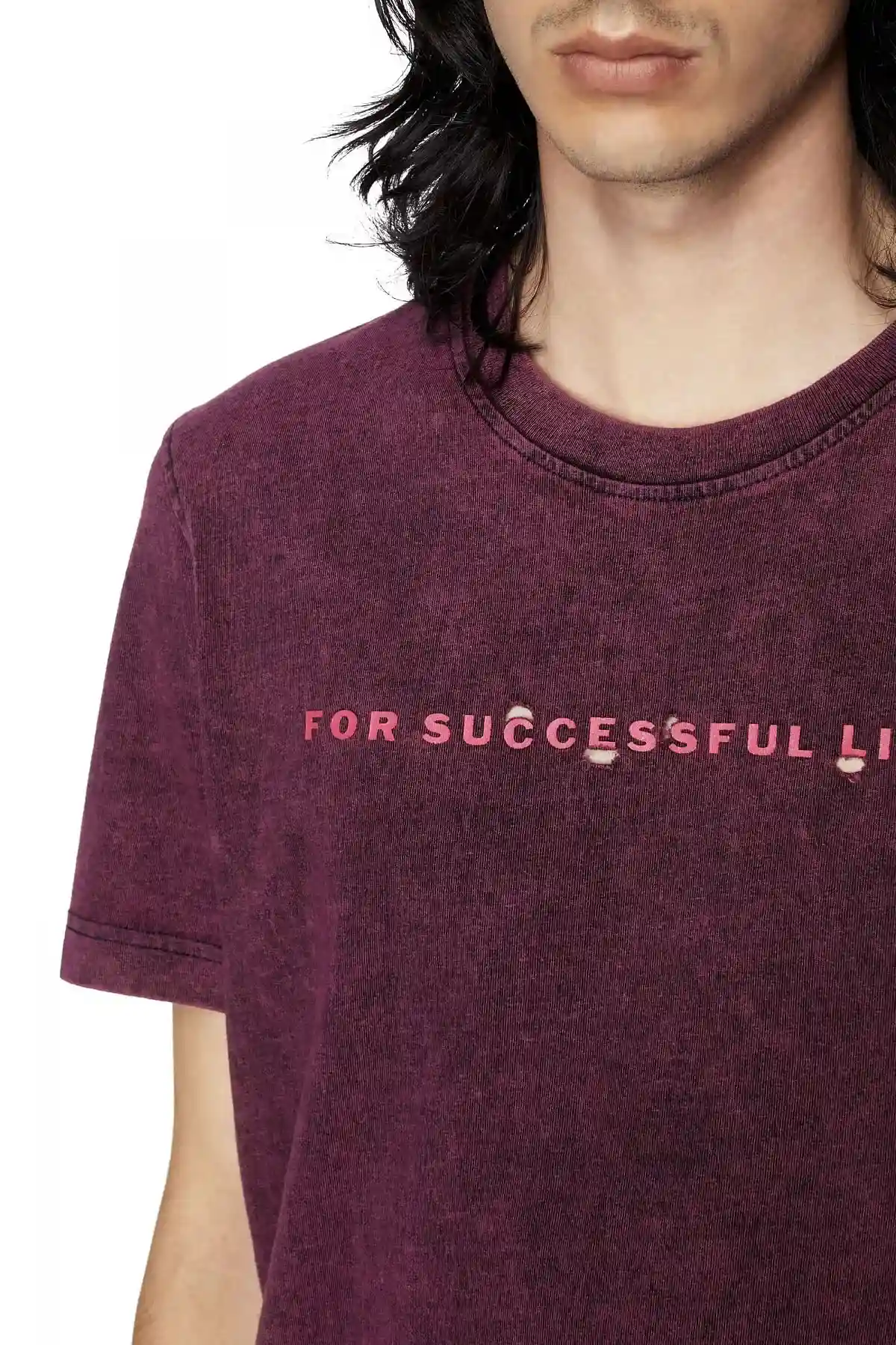 Violet Acid-wash T-shirt with distressed logo