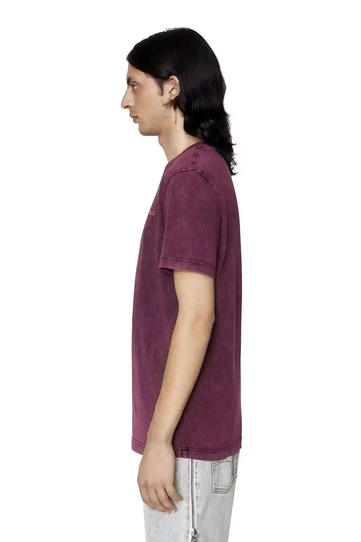 Violet Acid-wash T-shirt with distressed logo