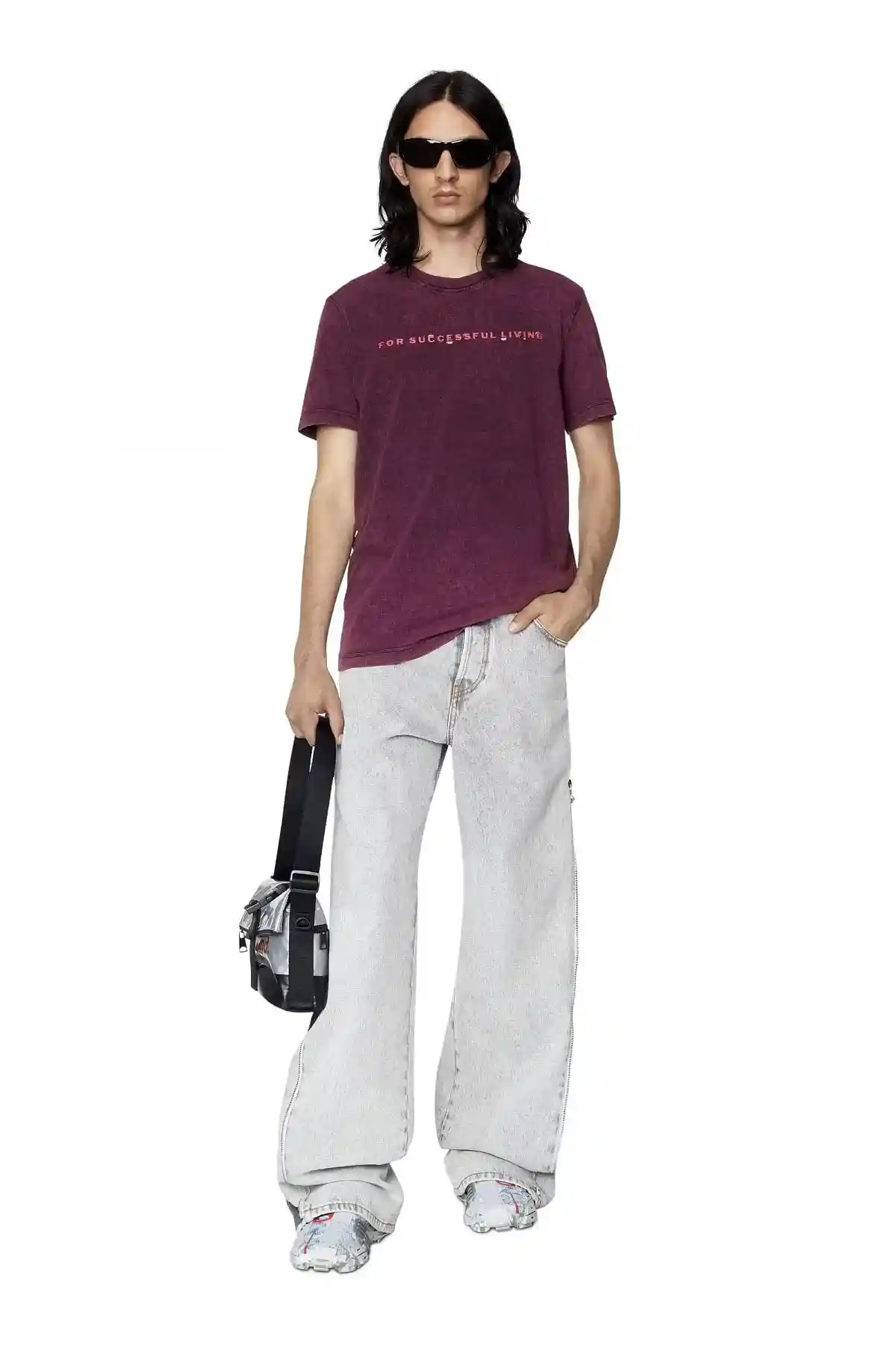 Violet Acid-wash T-shirt with distressed logo