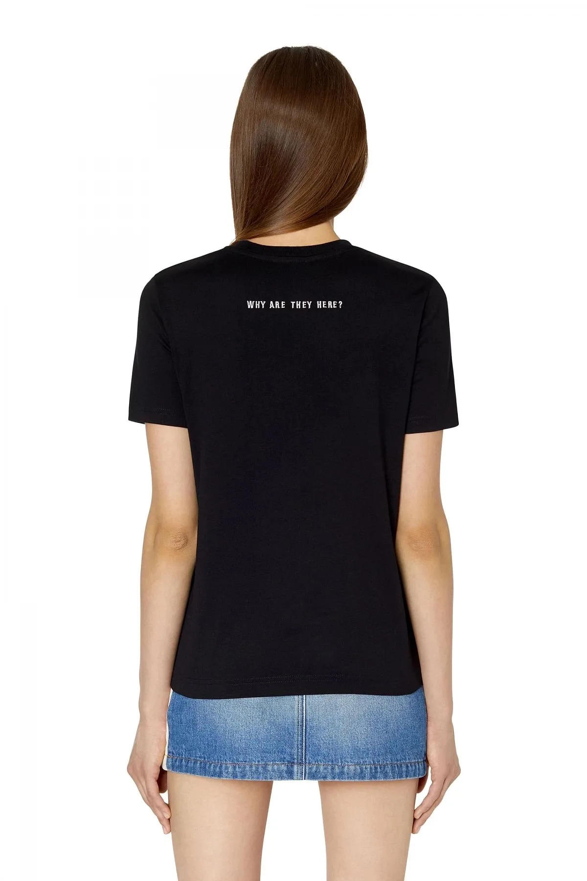 Black T-shirt with metallic fly embroidery