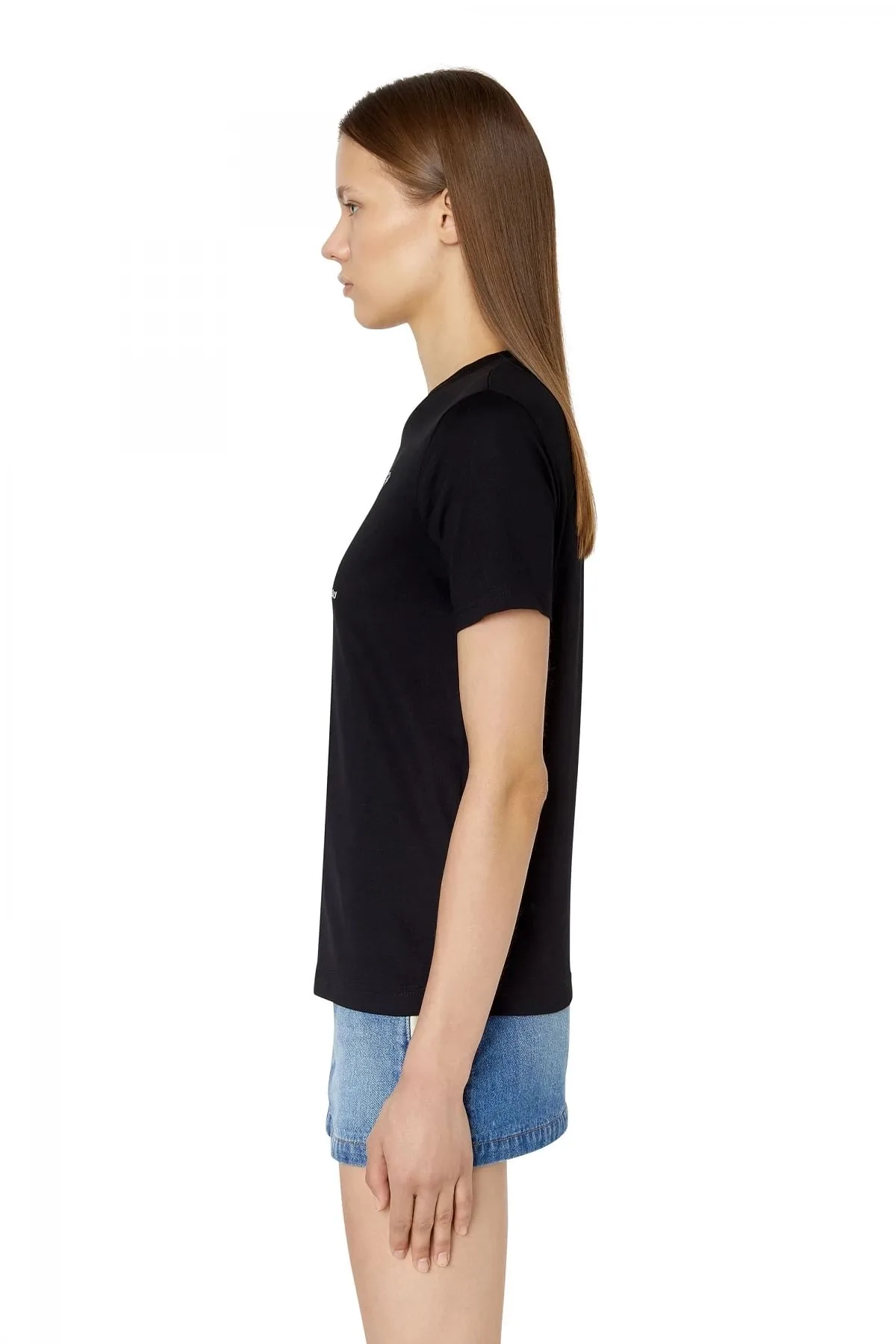 Black T-shirt with metallic fly embroidery