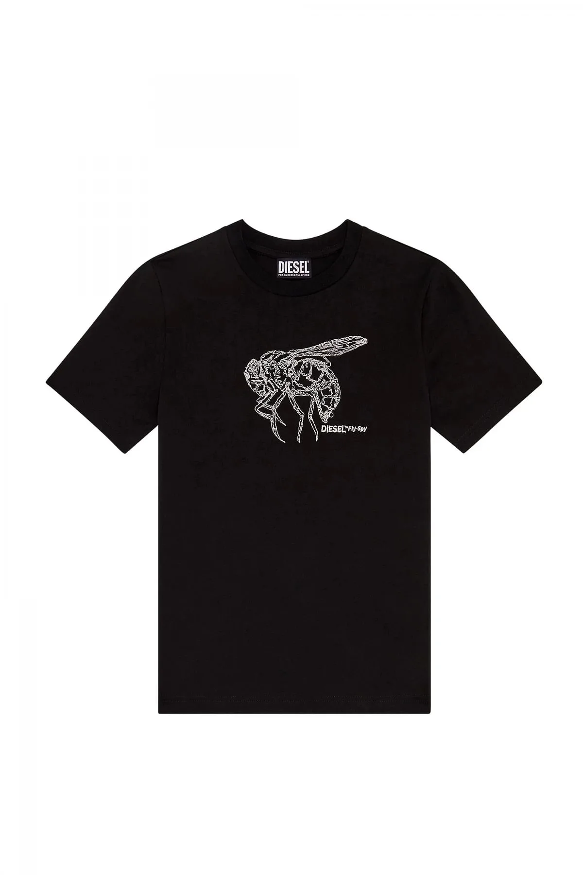 Black T-shirt with metallic fly embroidery