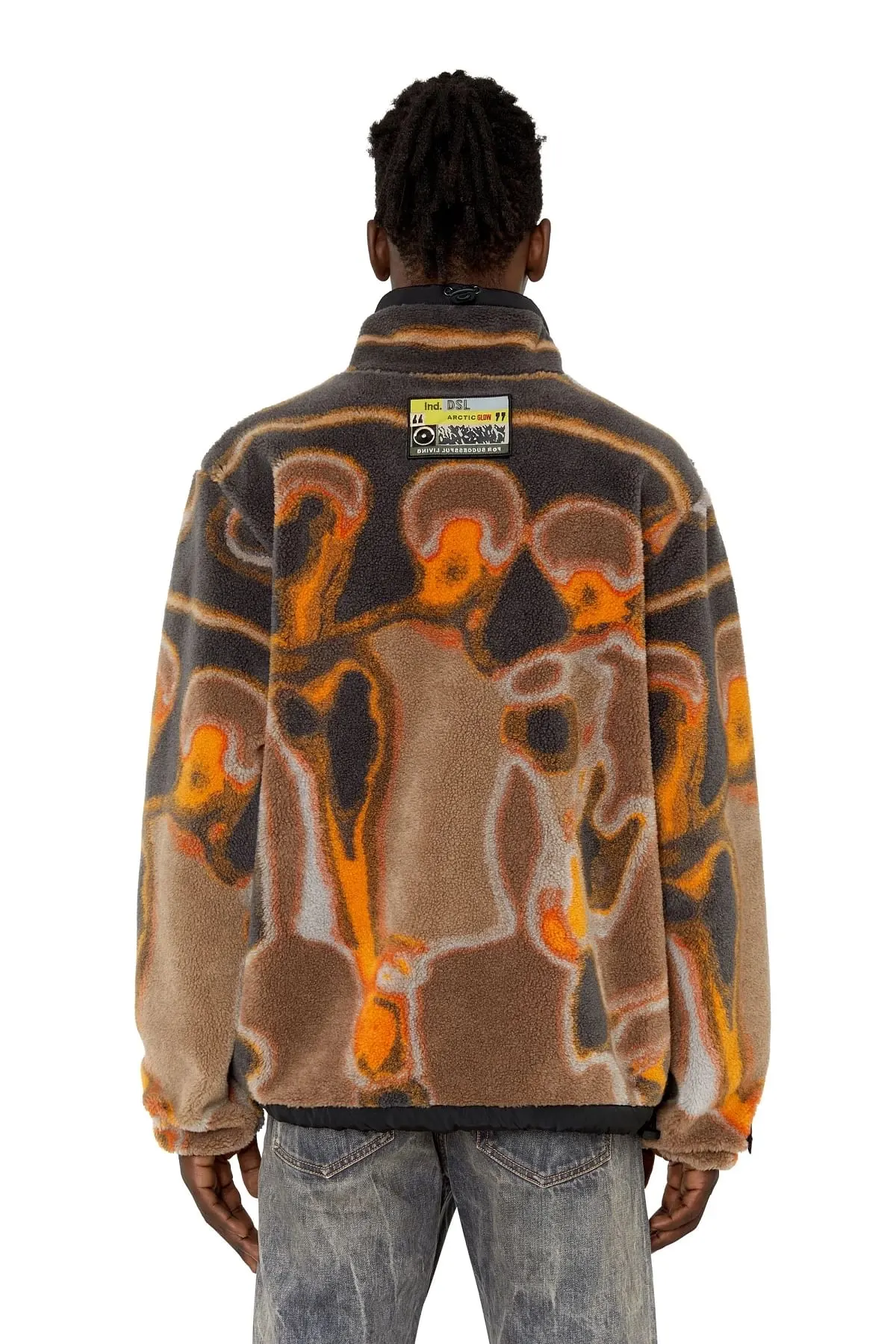 Orange and Brown Half-zip sweatshirt in teddy jacquard