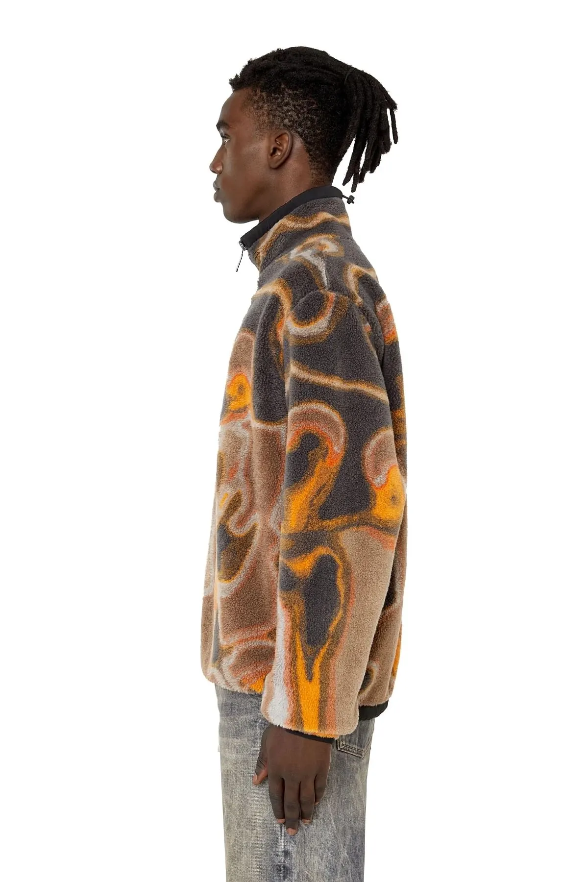 Orange and Brown Half-zip sweatshirt in teddy jacquard