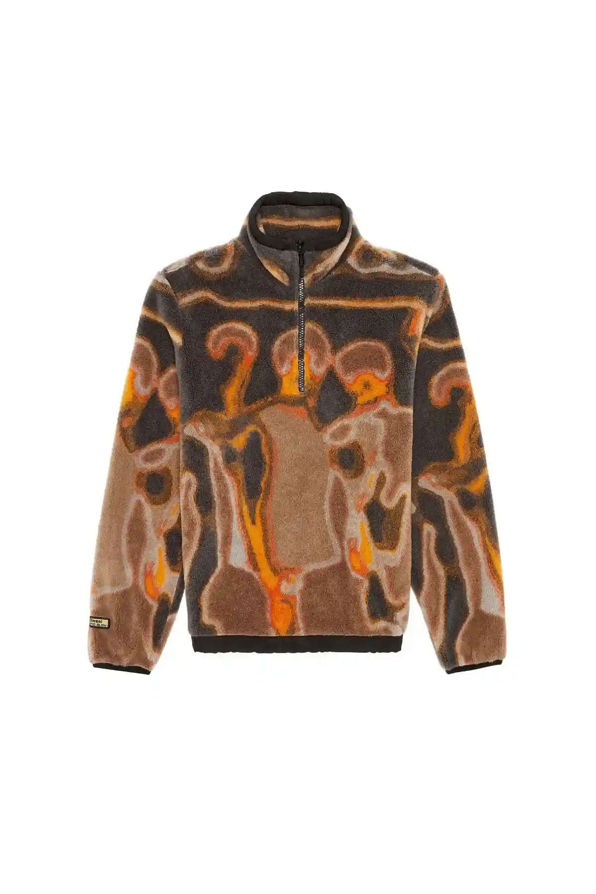 Orange and Brown Half-zip sweatshirt in teddy jacquard