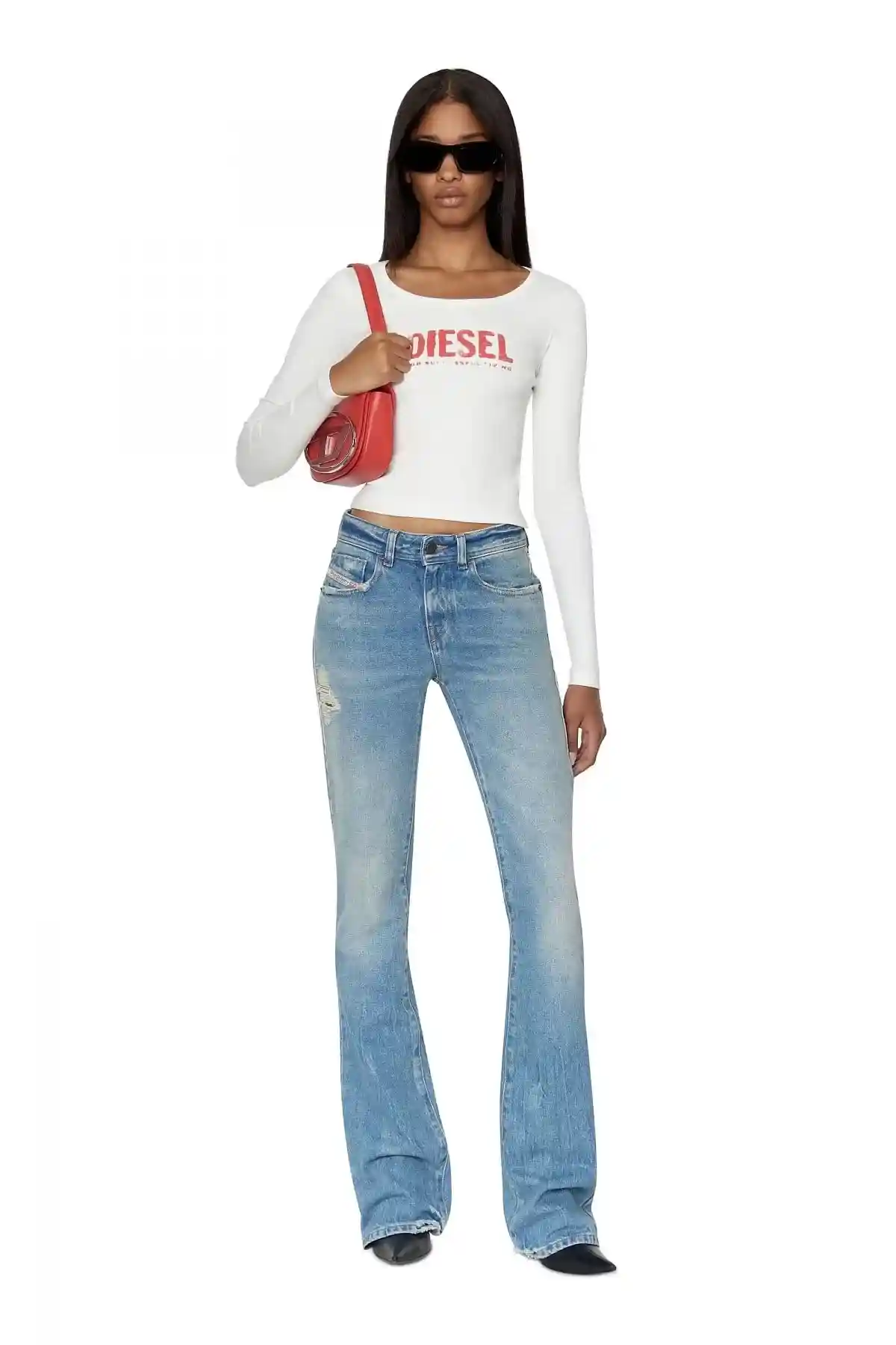 White Long-sleeve top with bleed-through logo