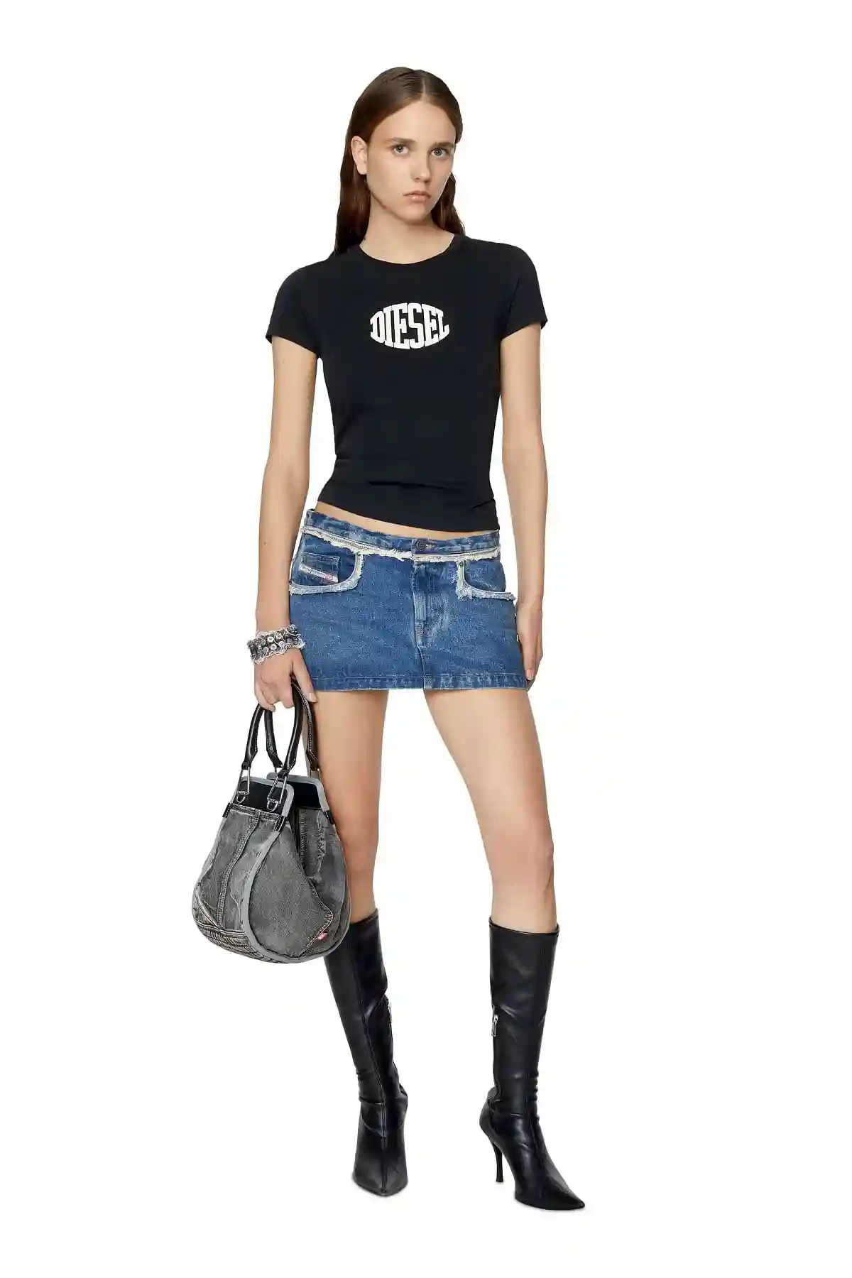 Black T-shirt with puff logo print