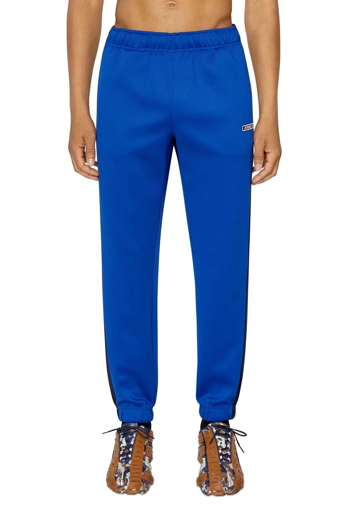 Blue Track pants with logo-jacquard bands