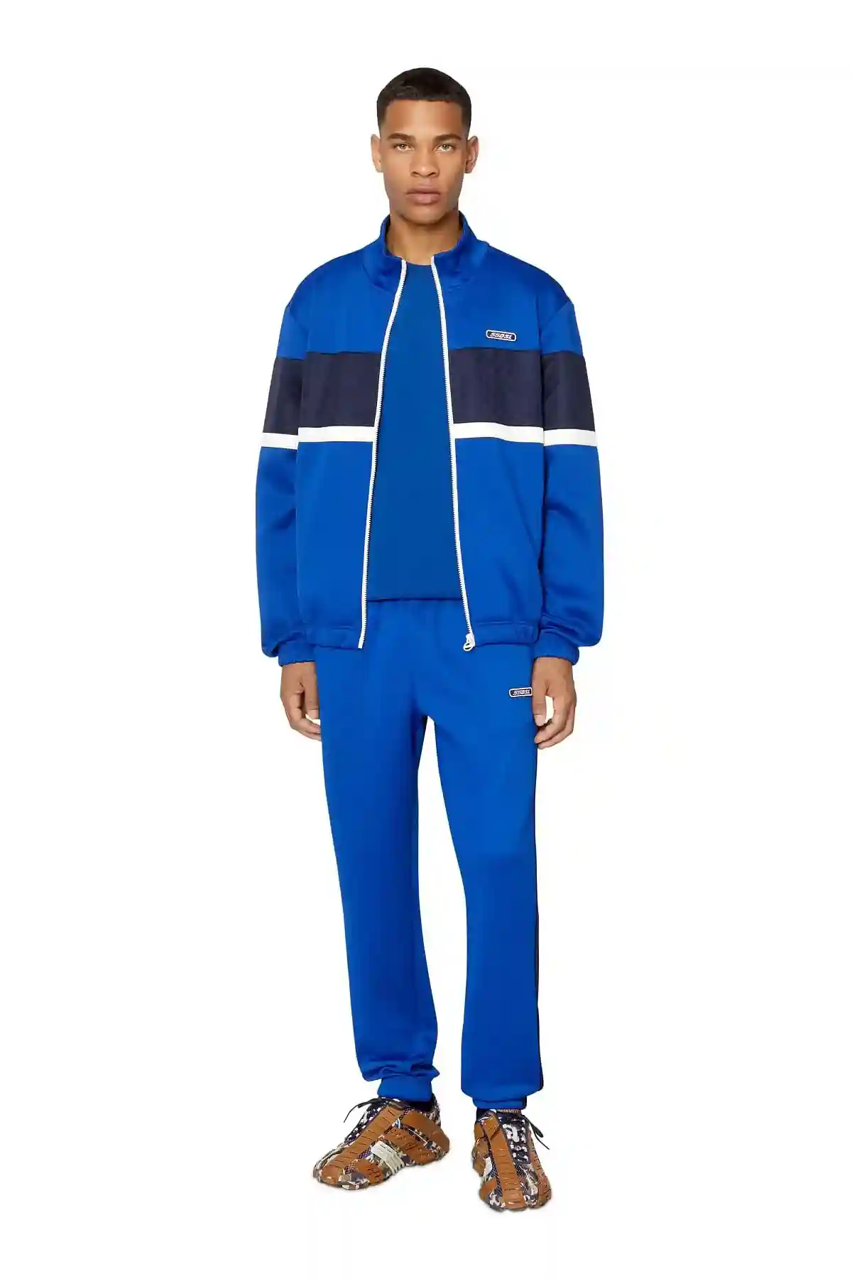 Blue Track pants with logo-jacquard bands