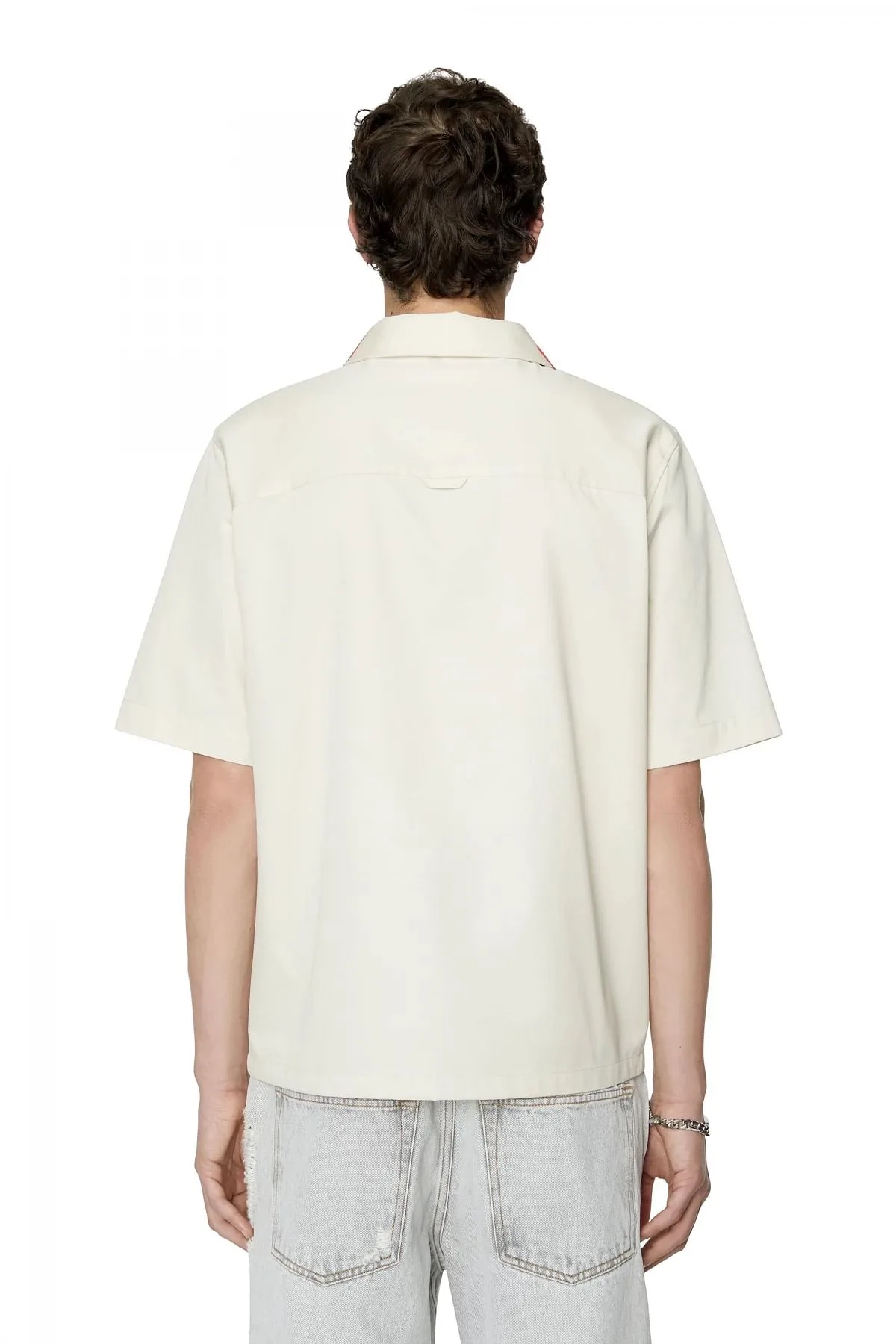 White and Red Bowling shirt with maxi logo print