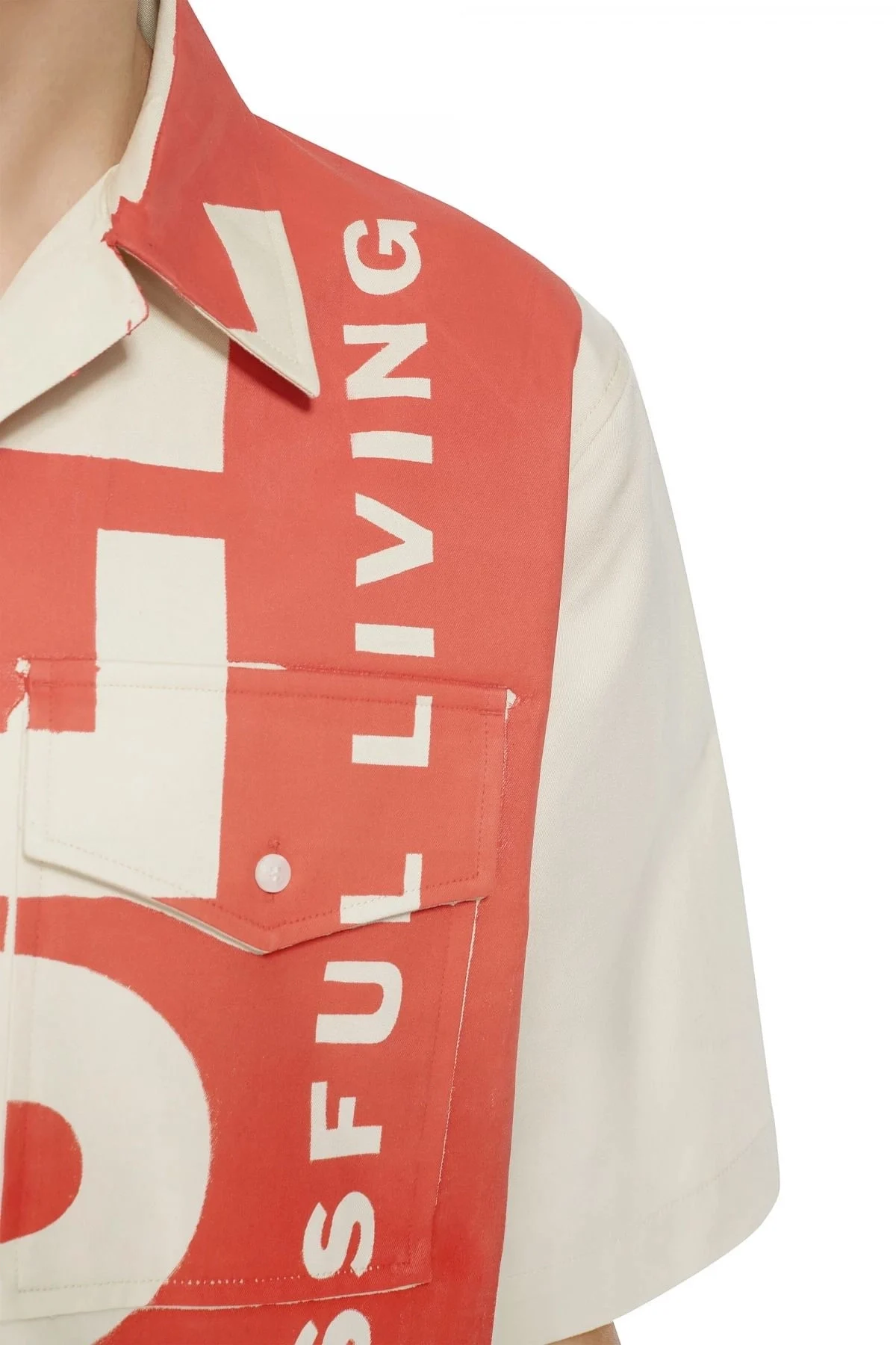 White and Red Bowling shirt with maxi logo print