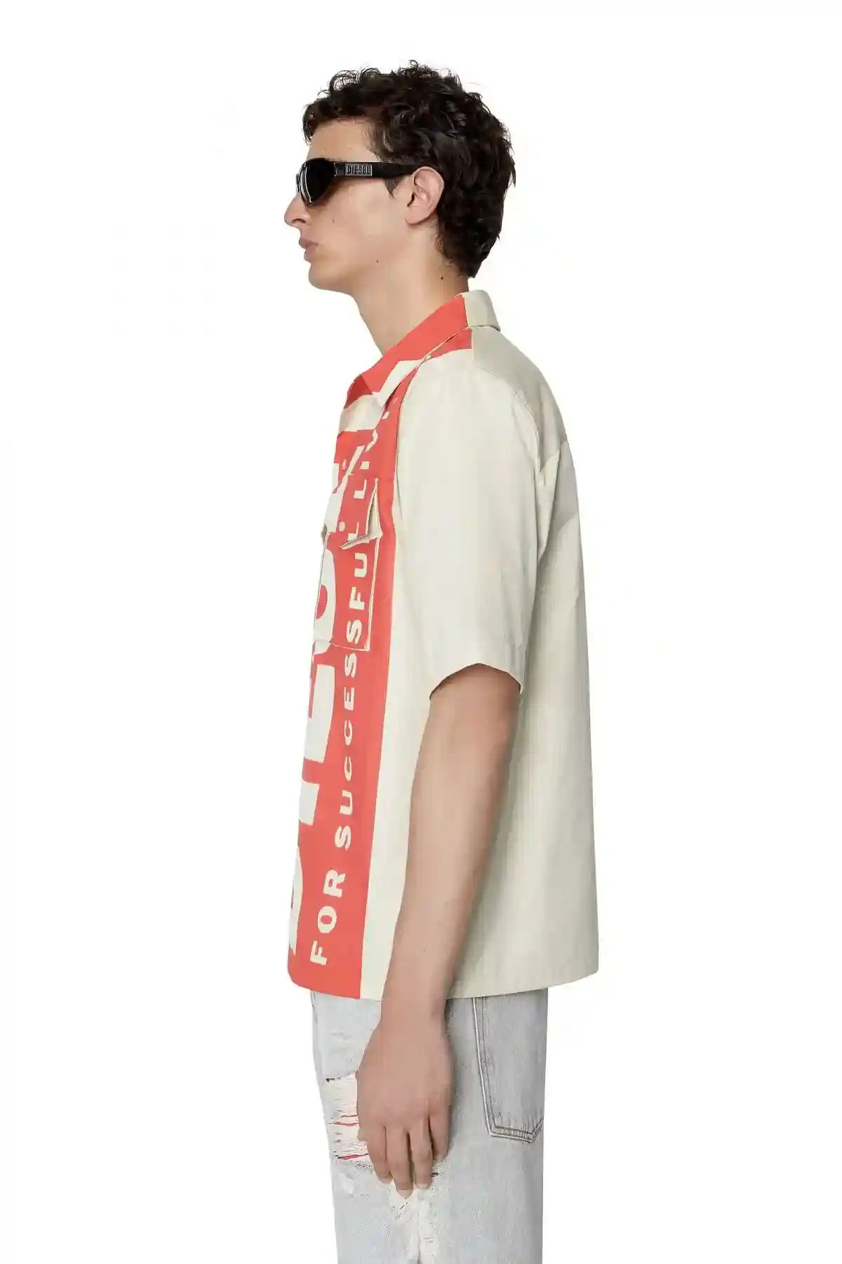 White and Red Bowling shirt with maxi logo print