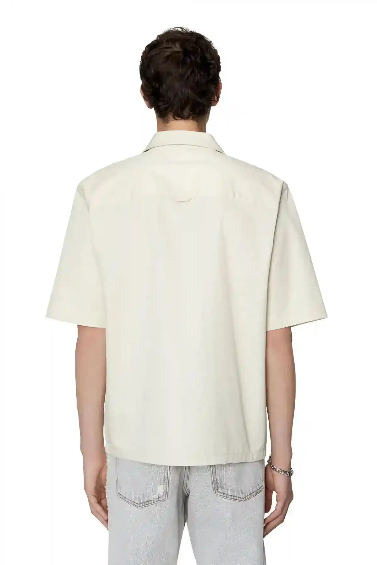Black and White Bowling shirt with maxi logo print